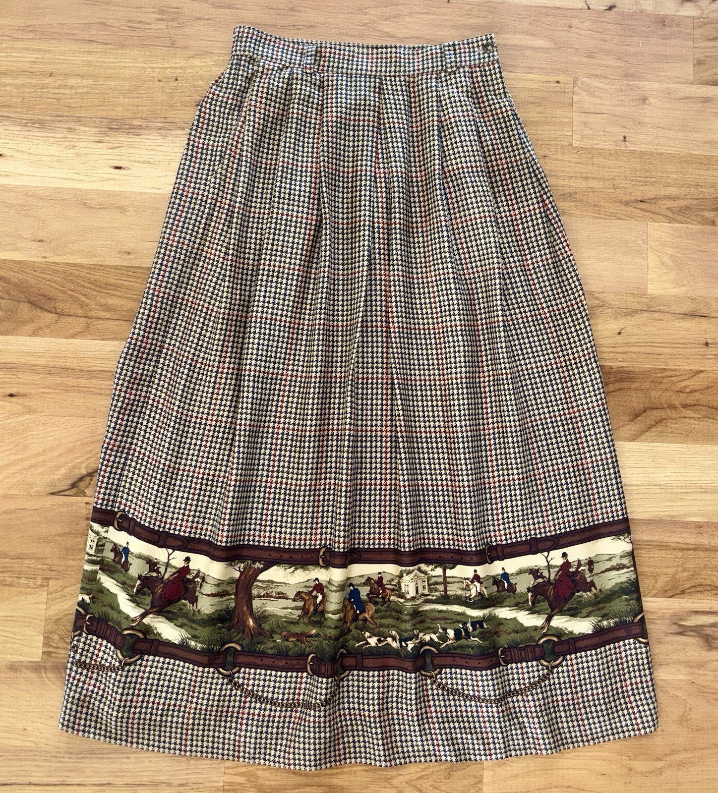 Vintage Sharon Young USA Equestrian Skirt Horse Hunt Houndstooth Rayon Size 10