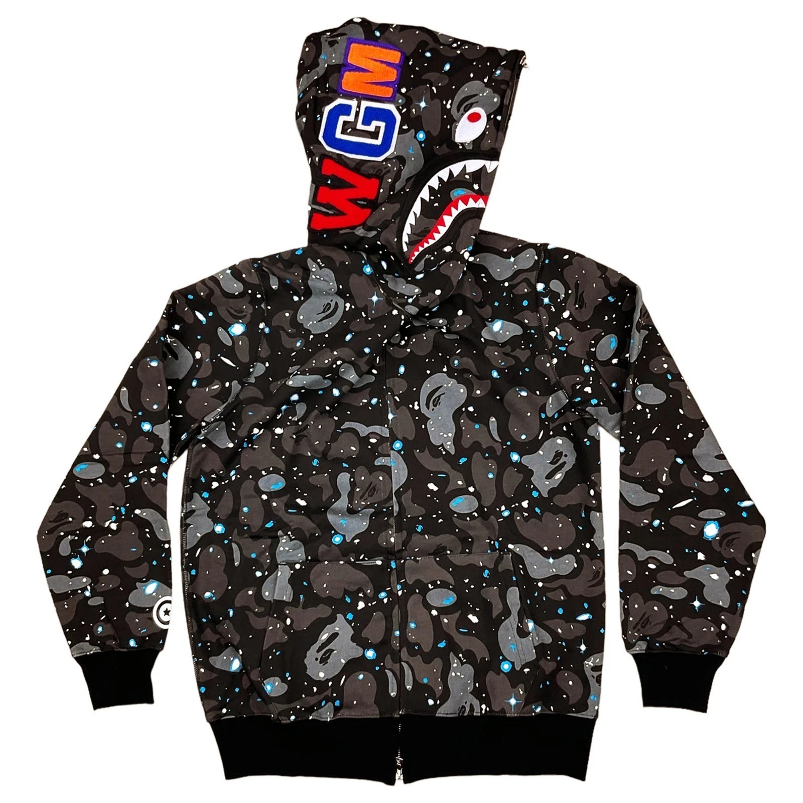 BAPE Space Camo Shark WGM Full Zip Hoodie Black Galaxy A Bathing Ape BAPE Space Camo Shark WGM Full Zip Hoodie Black Galaxy A Bathing Ape