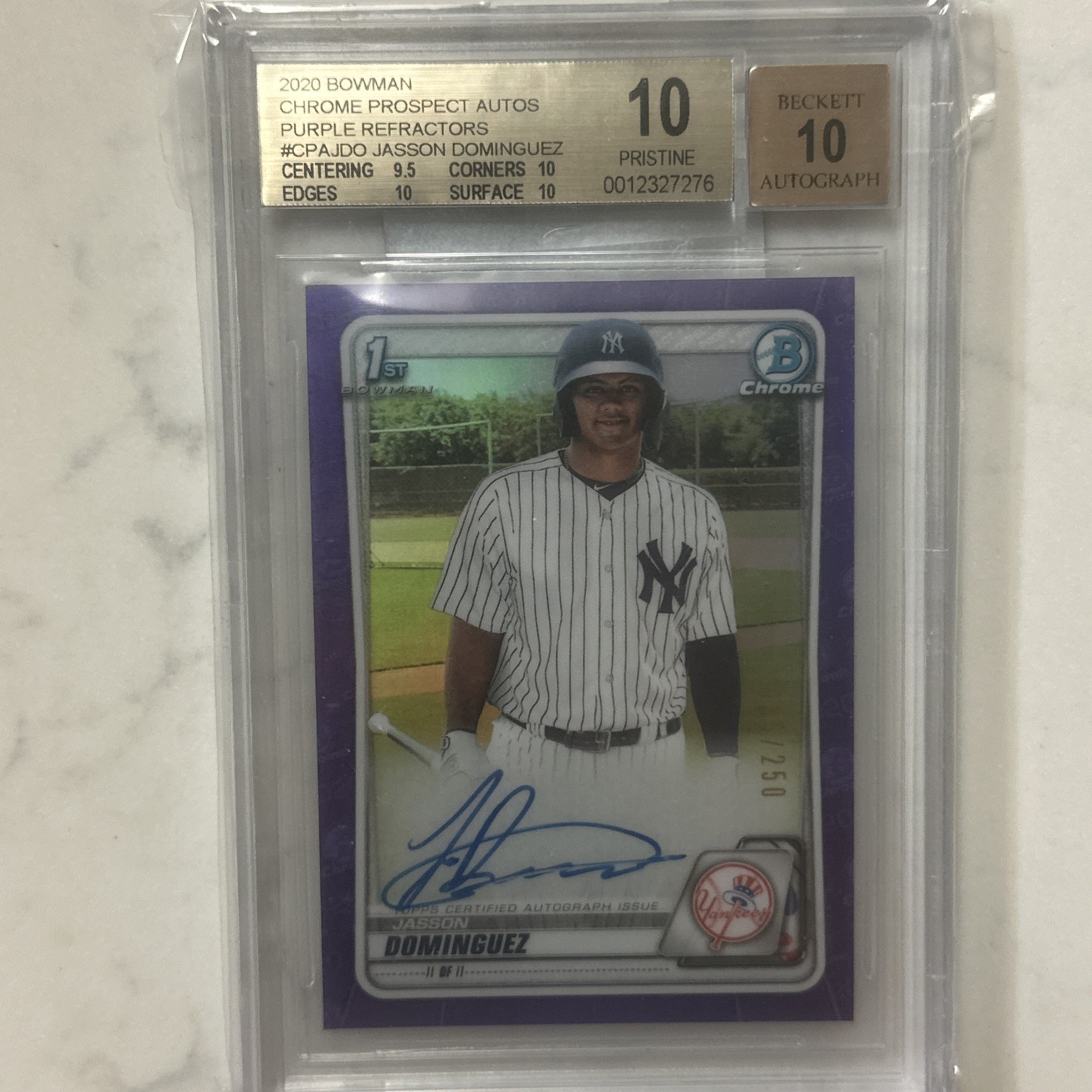 2020 BOWMAN CHROME Jasson Dominguez PURPLE AUTO REFRACTOR /250 BGS 10 PRISTINE 2020 BOWMAN CHROME Jasson Dominguez PURPLE AUTO REFRACTOR /250 BGS 10 PRISTINE