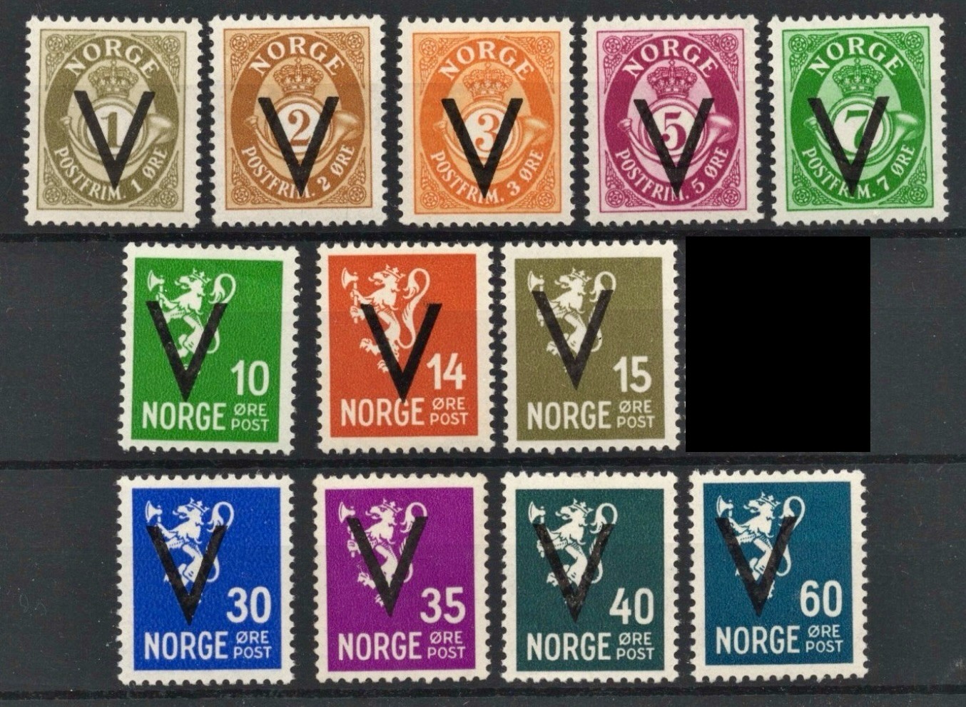 WWII Norway MNH V-stamps Year 1941 with wm (CV: 34 USD) WWII Norway MNH V-stamps Year 1941 with wm (CV: 34 USD)