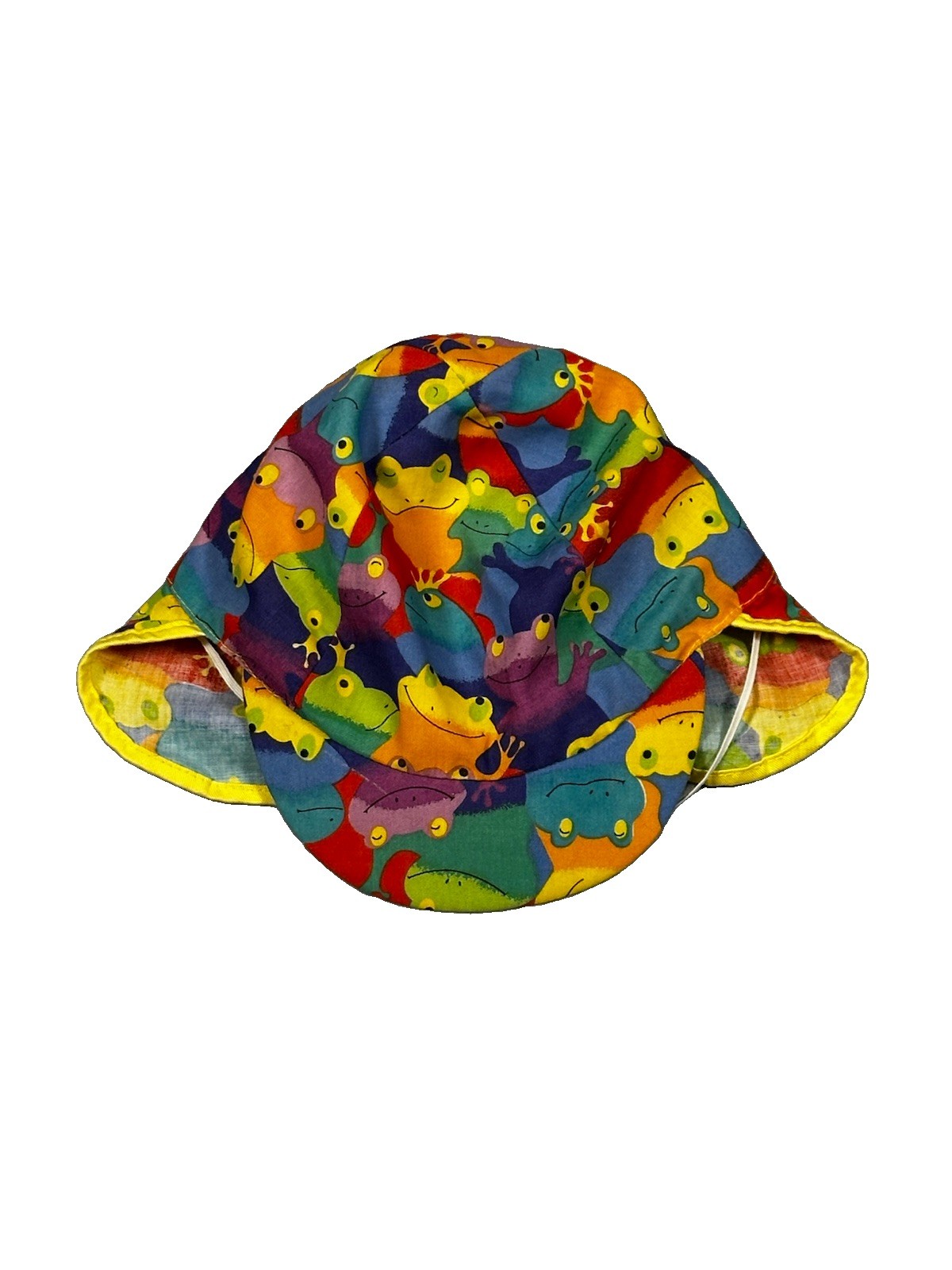 VTG Kids Frog Bucket Hat 52cm Small 2T 3T 4T Rainbow Colorful Sun Cap Neck Flap