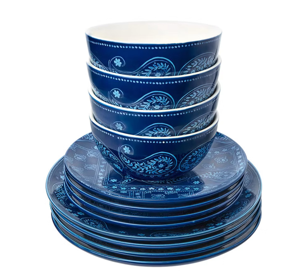 Dolly Parton Stoneware Everyday Paisley 12-Pc Dinnerware Set - Rhythm 'n' Blues