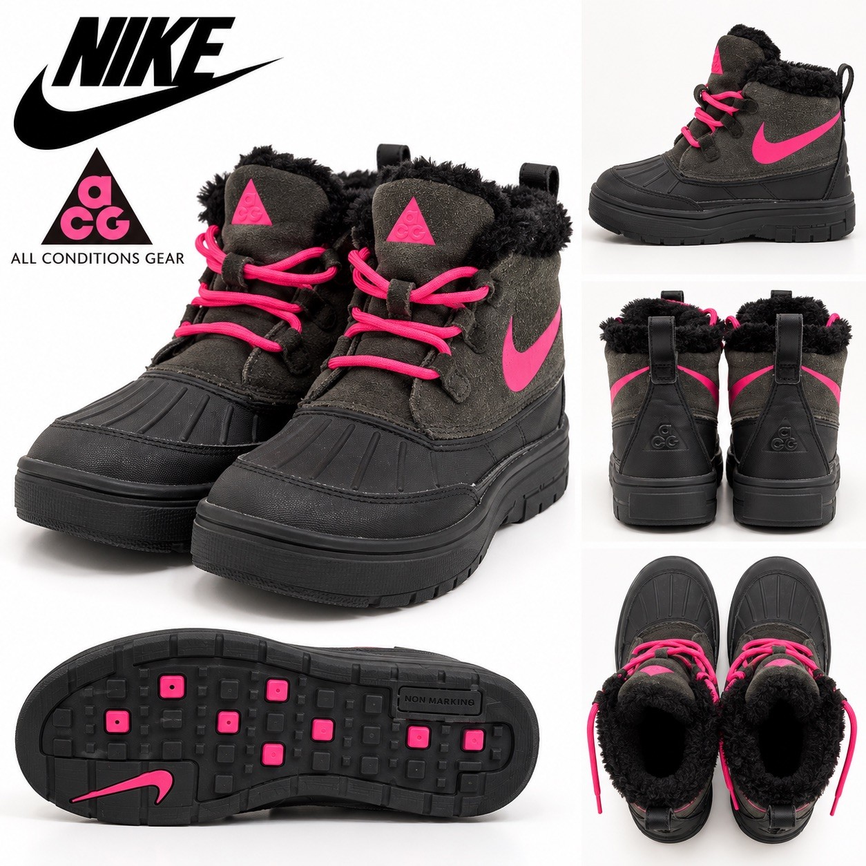 Nike ACG Woodside Youth 7 Y Duck Boots Water Hot Pink black Shoes Nike ACG Woodside Youth 7 Y Duck Boots Water Hot Pink black Shoes