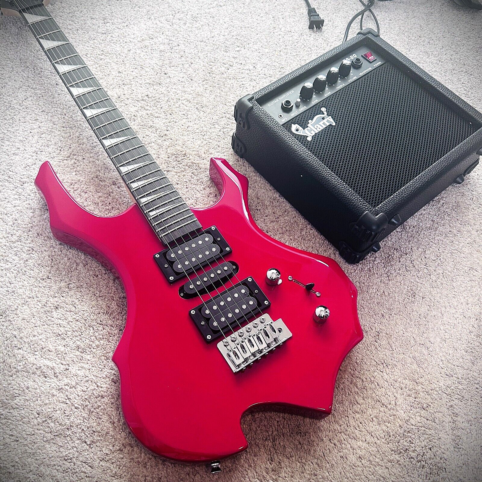 Red Electric Guitar Starter Package with 20-watt Amp, Gig Bag and Accessories