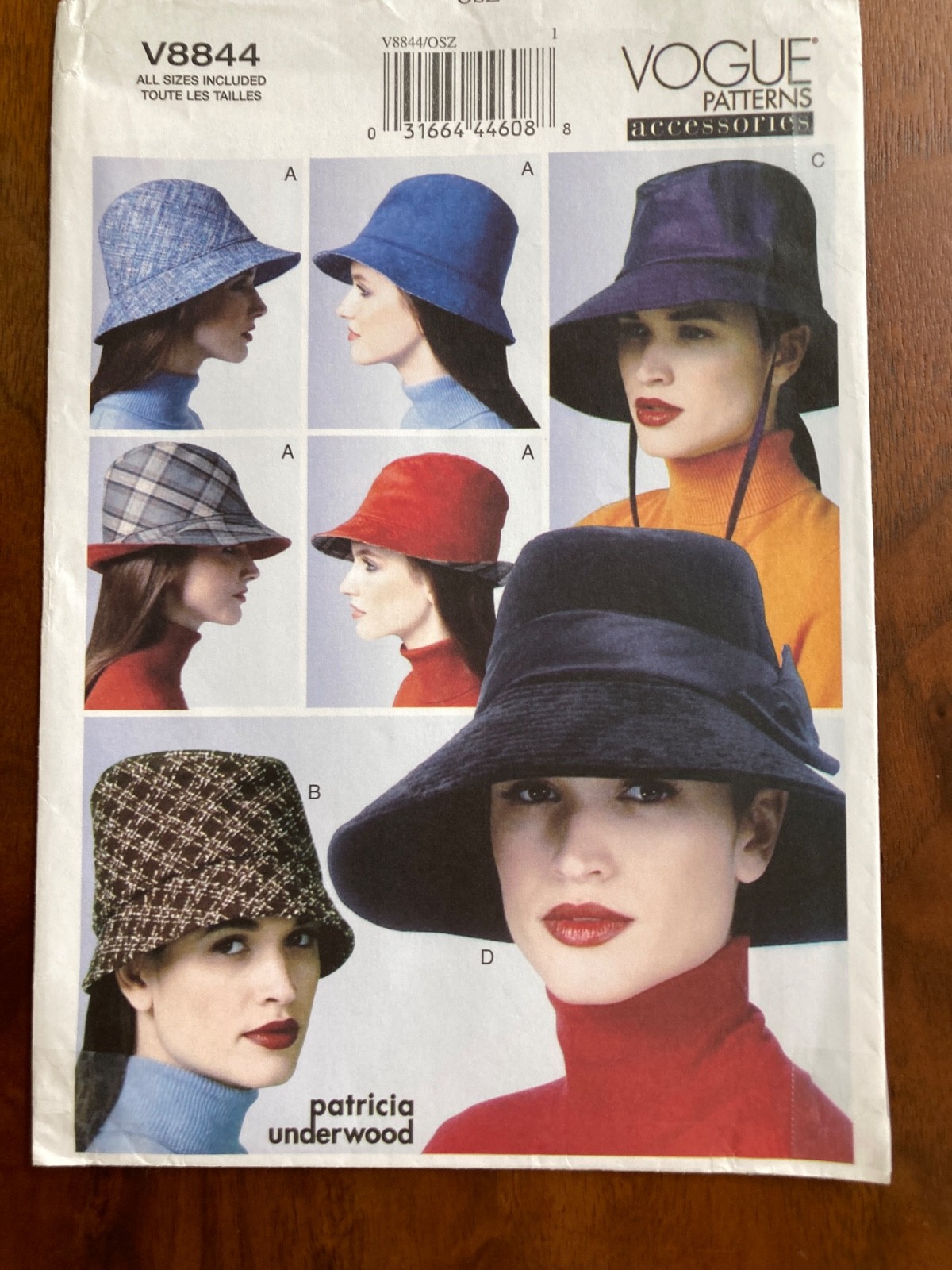 Vogue 8844 Hats Four Styles PARTIALLY CUT to Size Large Vogue 8844 Hats Four Styles PARTIALLY CUT to Size Large