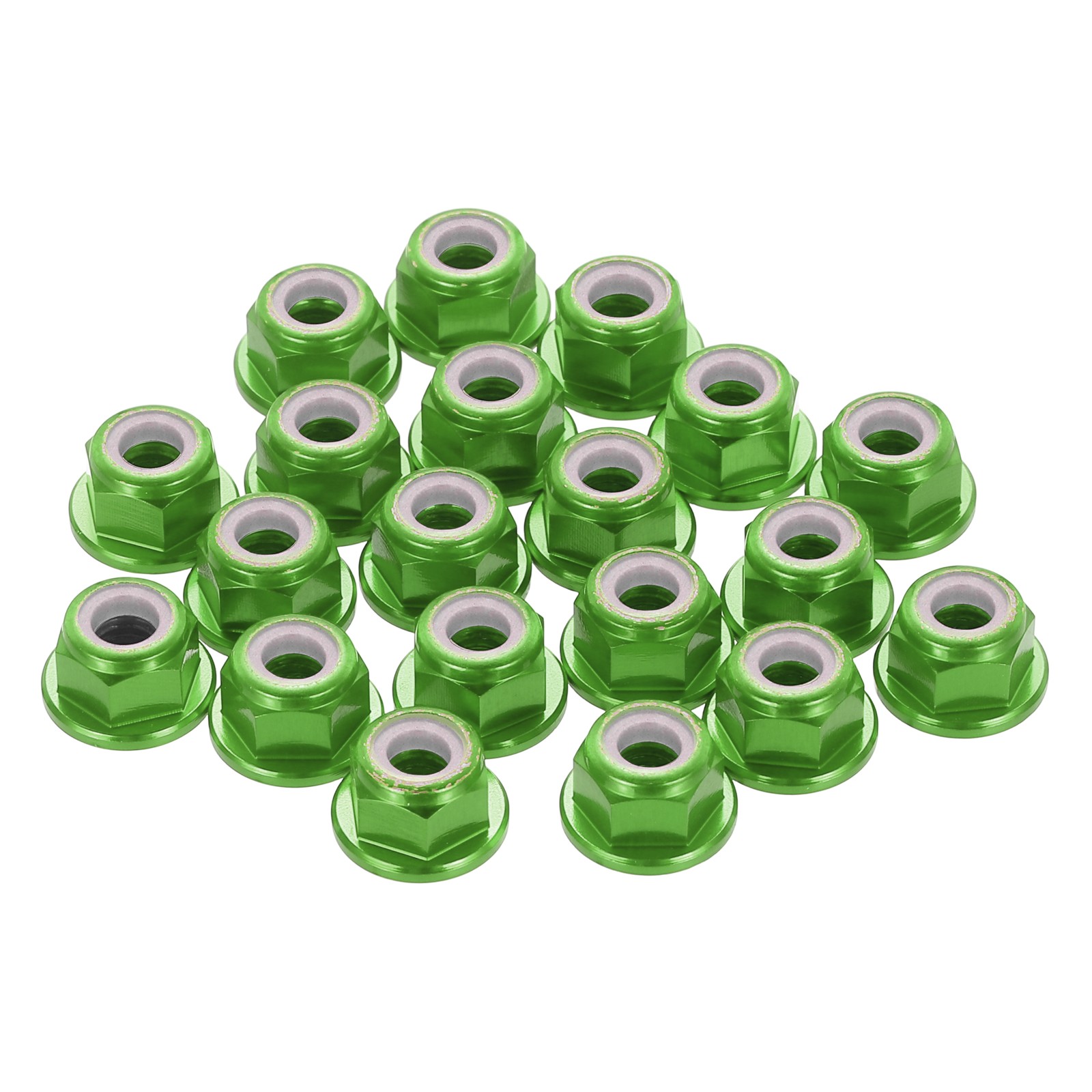 20 Pcs M4 Pitch 0.7mm Aluminum Alloy Lock Nuts Flanged Hex Nuts Nylon Green