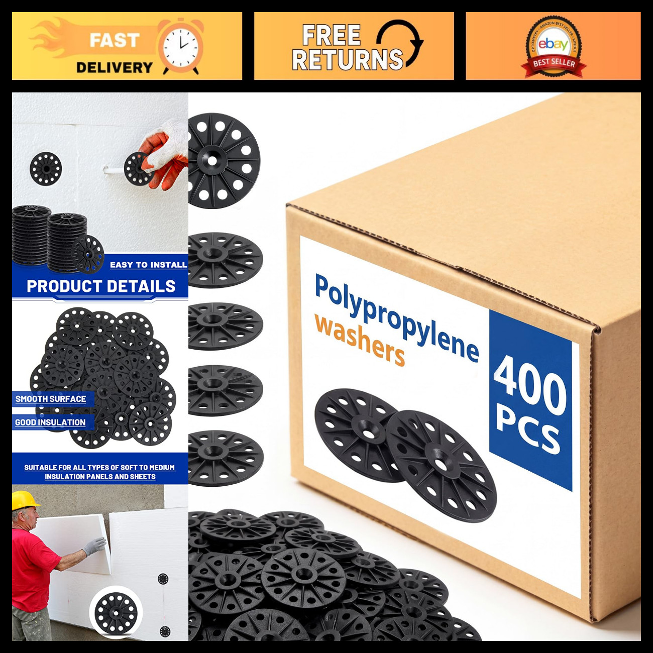 400 Pcs Polypropylene Washers 60mm - Durable Fasteners for Home & DIY Projects 400 Pcs Polypropylene Washers 60mm - Durable Fasteners for Home & DIY Projects