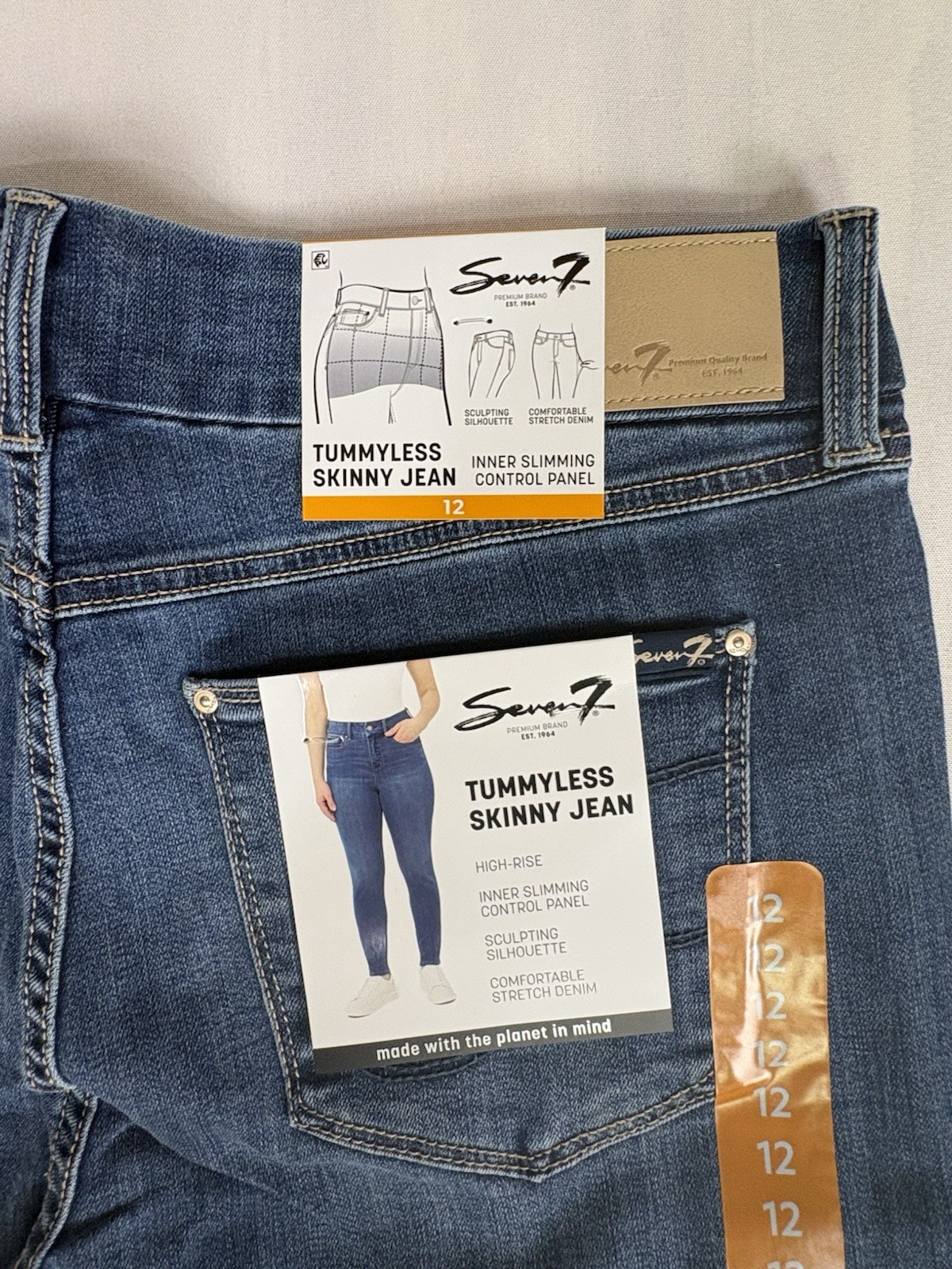 Seven7 NWT Tummyless Jeans Women’s 12 High Rise Skinny Blue Denim Stretch