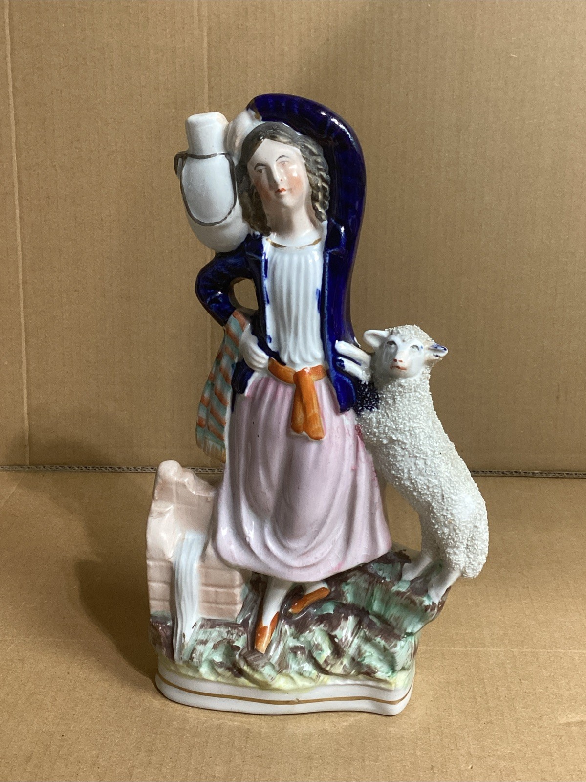 Fine 9” Antique ENGLISH Staffordshire Milk Maiden Water Jug Lady SHEEP FIGURE Fine 9” Antique ENGLISH Staffordshire Milk Maiden Water Jug Lady SHEEP FIGURE