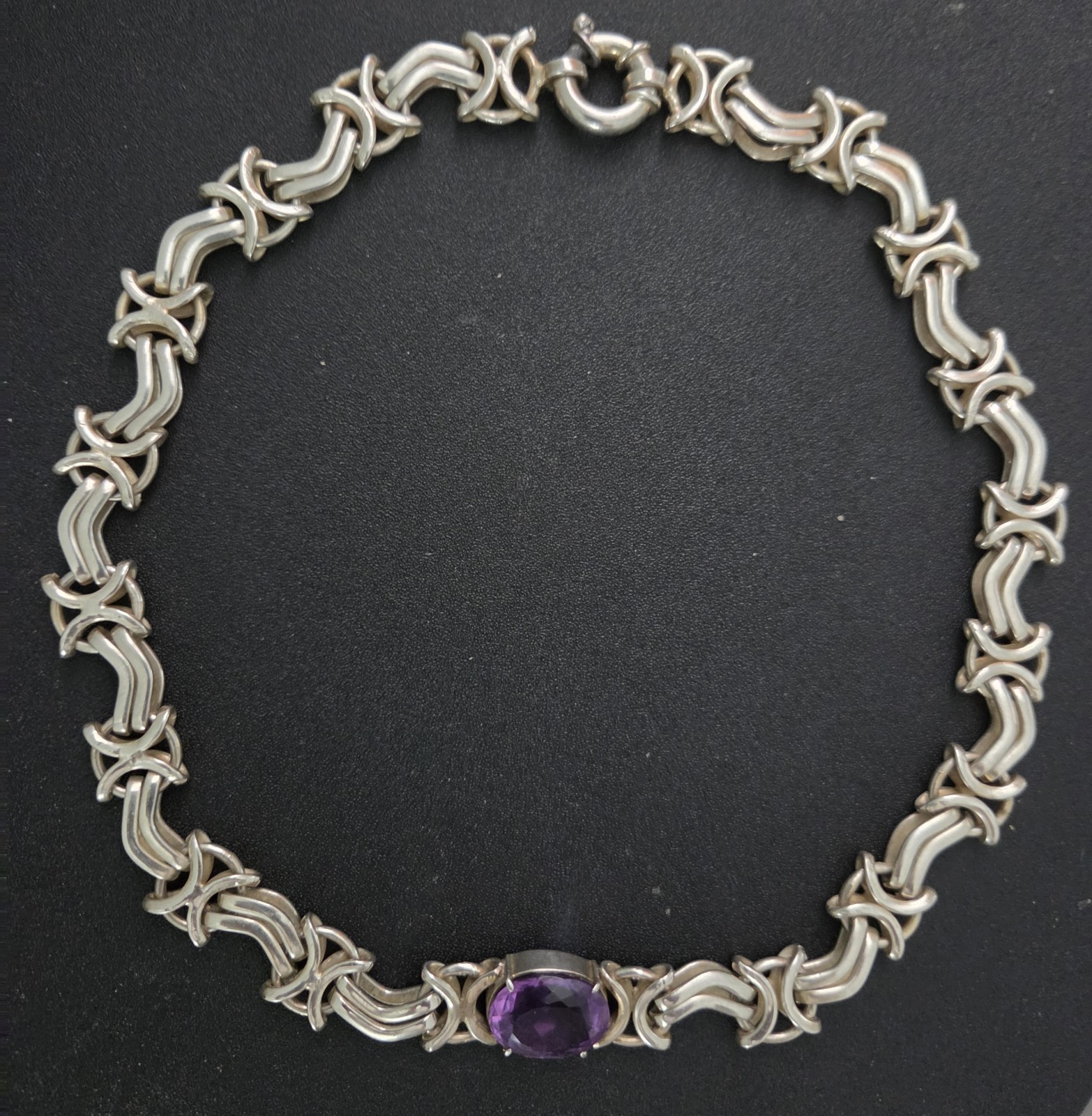 Estate Sterling Silver Necklace & Bracelet W/ Amethyst 106.5 Grams Estate Sterling Silver Necklace & Bracelet W/ Amethyst 106.5 Grams