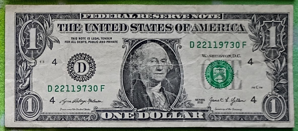2021 $1 Birthday / Anniversary Date Note • February 21, 1973 • Serial D22119730F