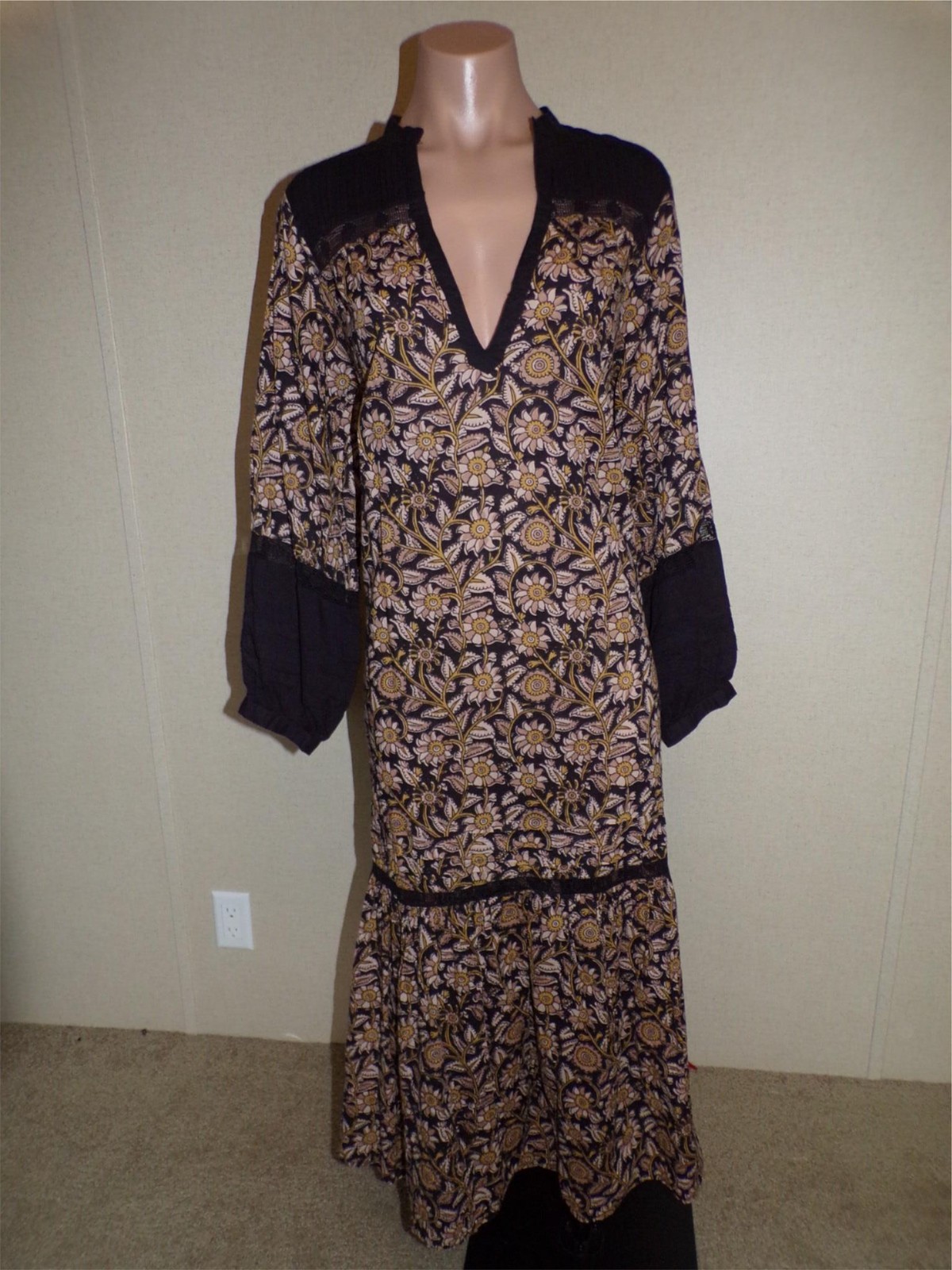Anthropologie Cleobella Maxi Dress Black Brown Floral Size XS 100% Cotton Anthropologie Cleobella Maxi Dress Black Brown Floral Size XS 100% Cotton
