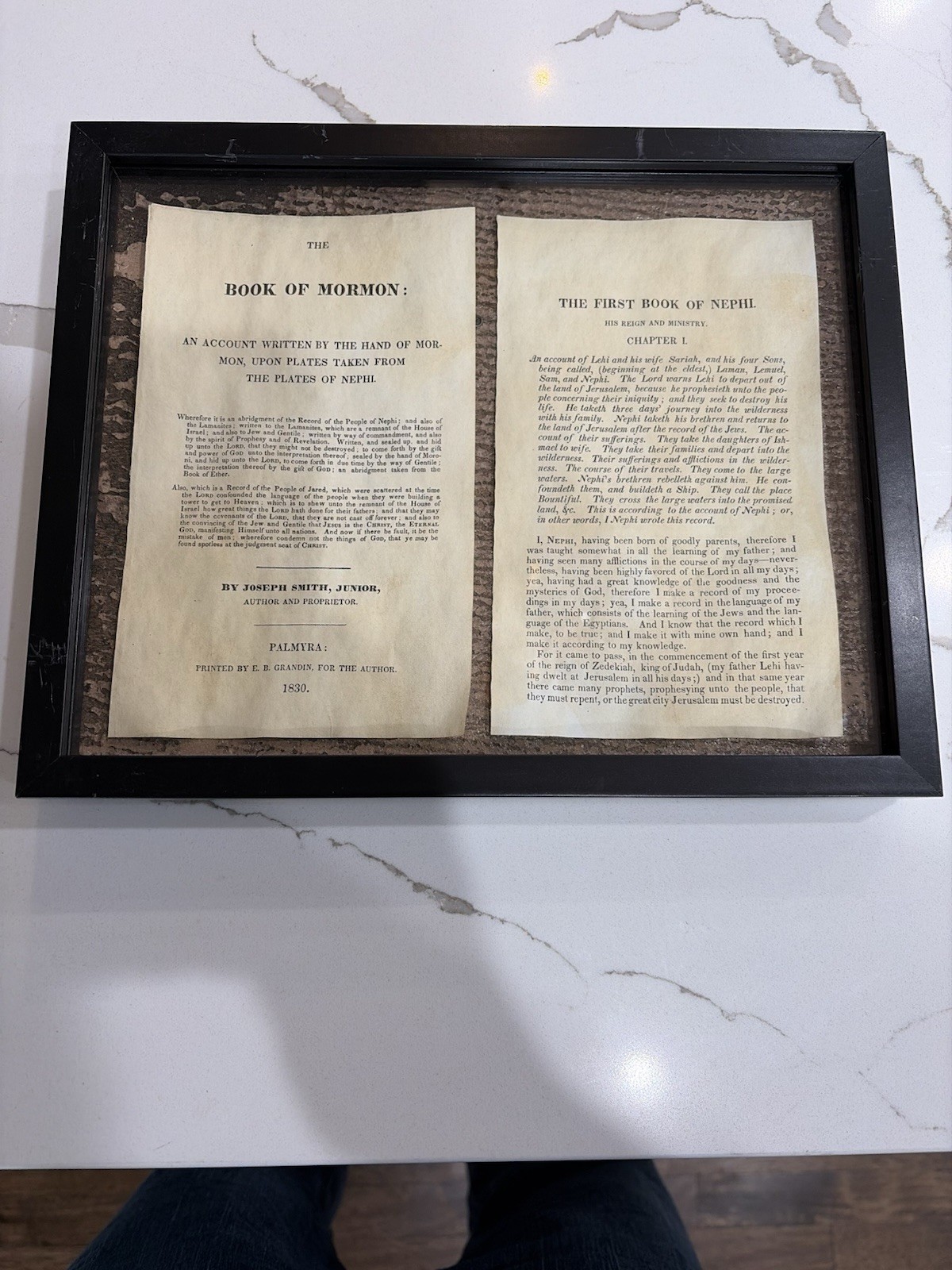Framed Facsimile Book of Mormon Pages 1830 First Edition, Title Page & 1st Nephi Framed Facsimile Book of Mormon Pages 1830 First Edition, Title Page & 1st Nephi