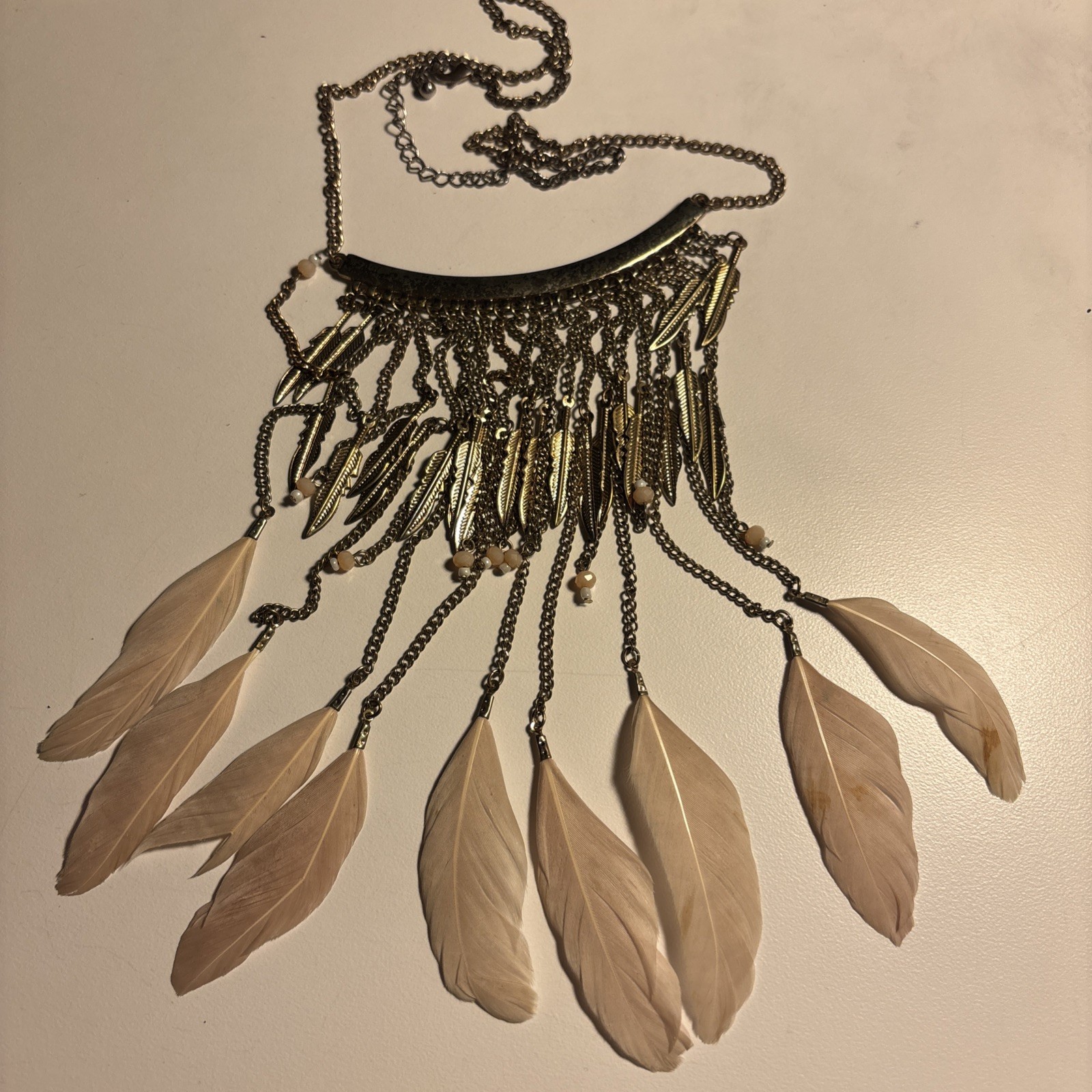 Vintage Bohemian Feather Dangle Bead Statement Necklace Vintage Bohemian Feather Dangle Bead Statement Necklace