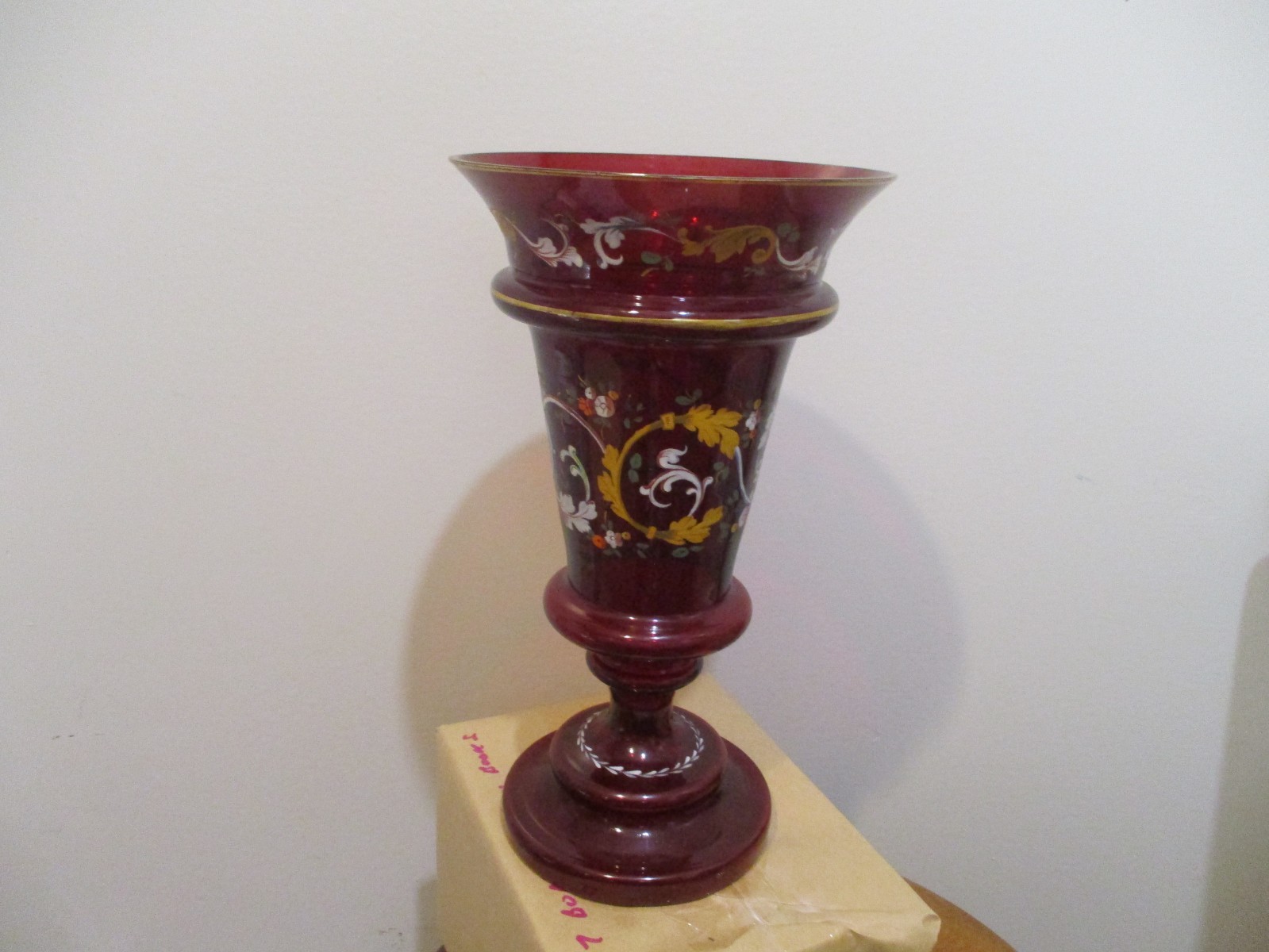Bohemian antique cranberry vase antique 11 in