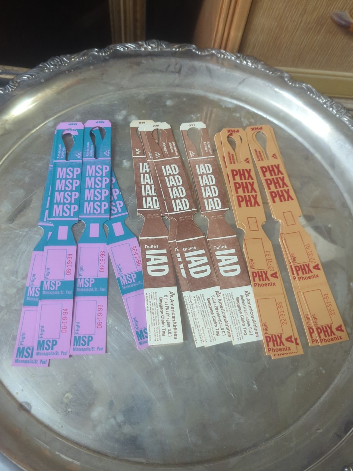 Vintage Lot 12 American Airlines Unused Luggage Tags Baggage Claim MSP PHX IAD Vintage Lot 12 American Airlines Unused Luggage Tags Baggage Claim MSP PHX IAD
