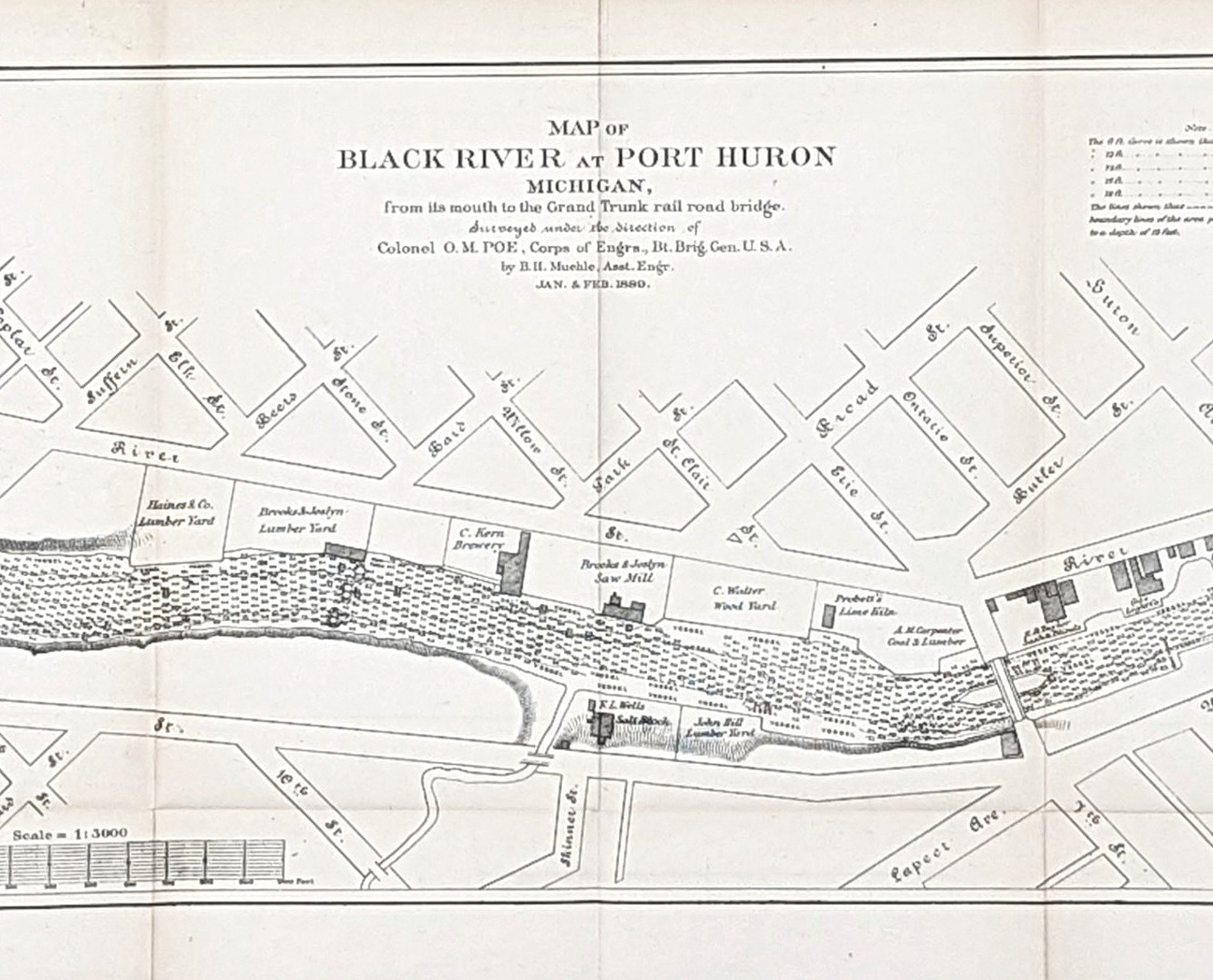 1889 BLACK RIVER & PORT HURON - Michigan Map Large U.S. CORPS ENGINEERS Survey 1889 BLACK RIVER & PORT HURON - Michigan Map Large U.S. CORPS ENGINEERS Survey