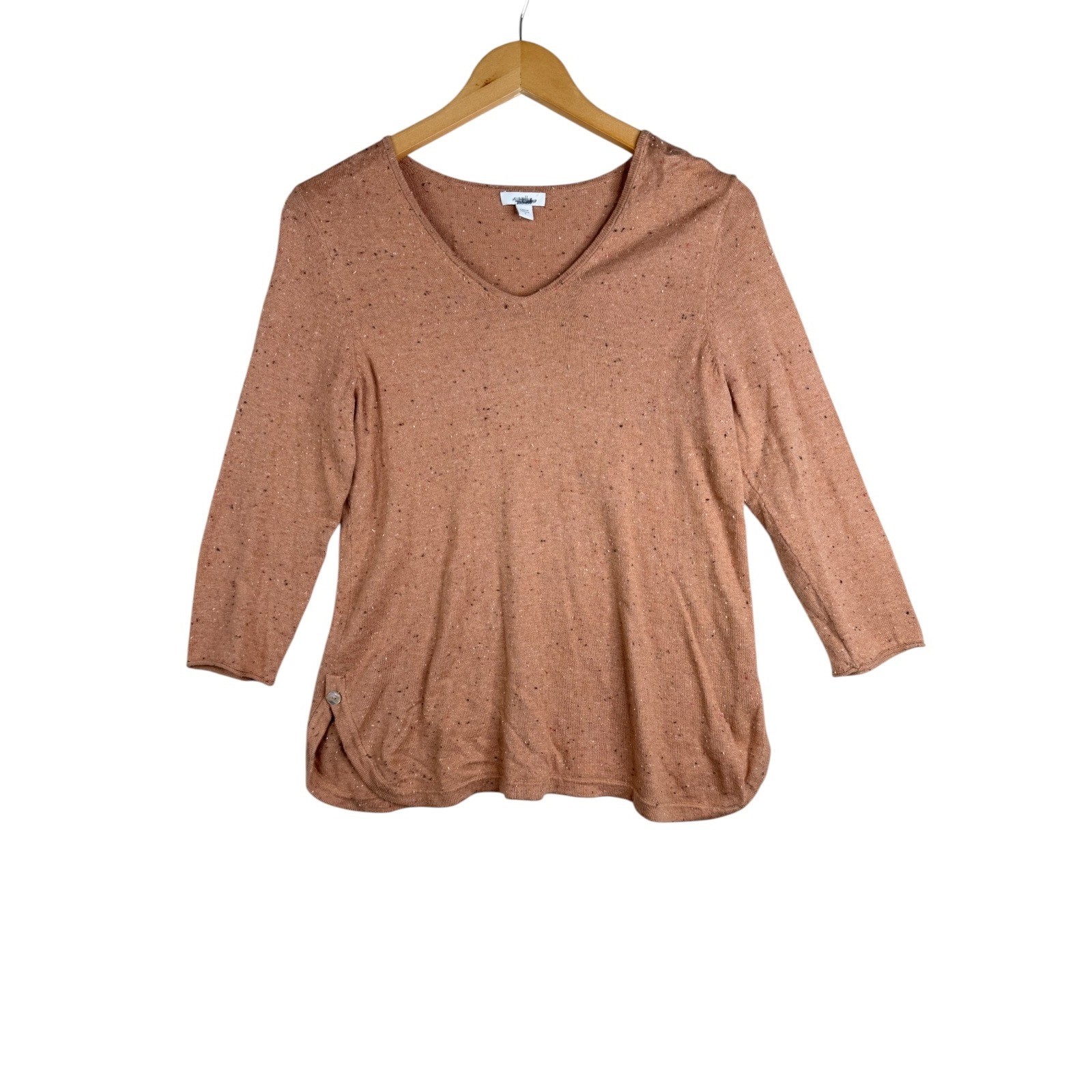 J. Jill Speckled V-neck Long Sleeve Shirt size Small Light Brown