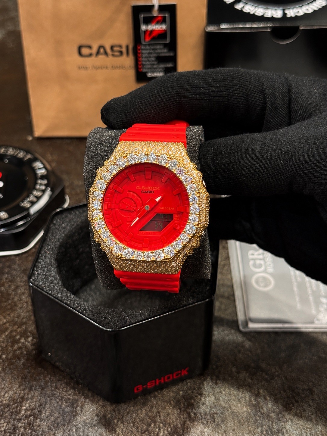 Casio G Shock GA-2100 Watch with Moissanite Bezel Iced Diamond Men\'s