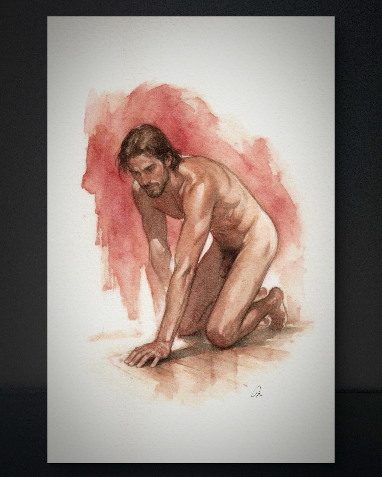 Original Watercolor Painting Male Figure Portrait Book Page  (5.5 × 8.5 inches)