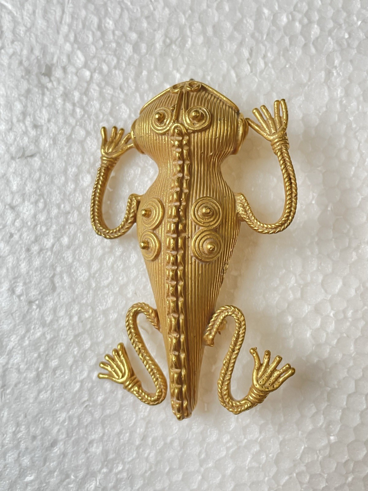Vintage Pre-Colombian Tairona 24K Gold-Plated Brass Frog Pendant/Brooch Replica