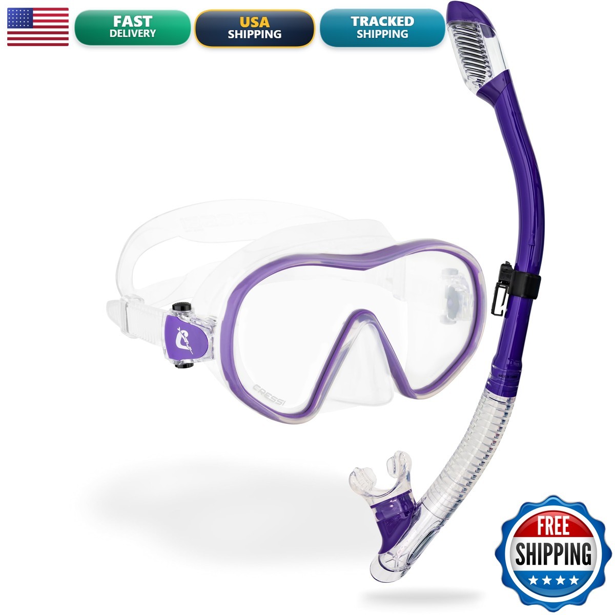 Cressi F-Dual & Tao Dry Mask Snorkel Kit Clear/Purple Cressi F-Dual & Tao Dry Mask Snorkel Kit Clear/Purple