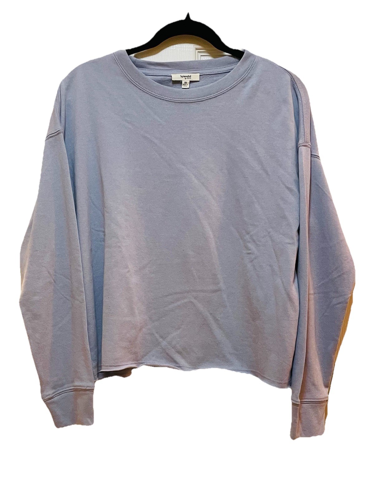 SPLENDID Periwinkle Blue Crewneck Raw Hem Long Sleeve Shirt Sz XS