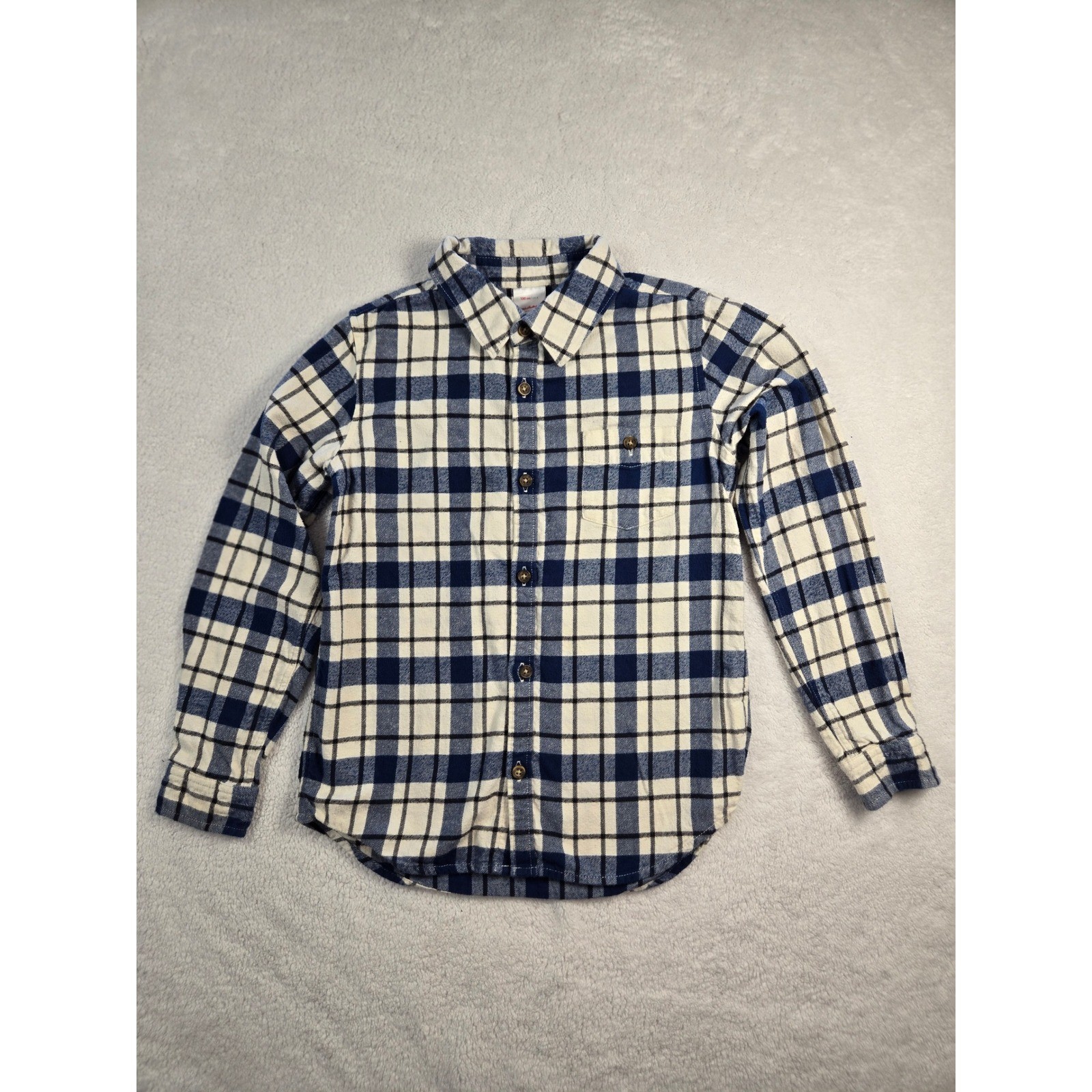Hanna Andersson Boys Blue Cream Plaid Flannel Button Down Shirt Size 130 US 8