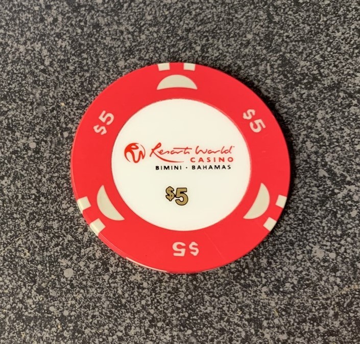 RESORTS WORLD Casino $5.00 Chip - Bimini Bahamas RESORTS WORLD Casino $5.00 Chip - Bimini Bahamas