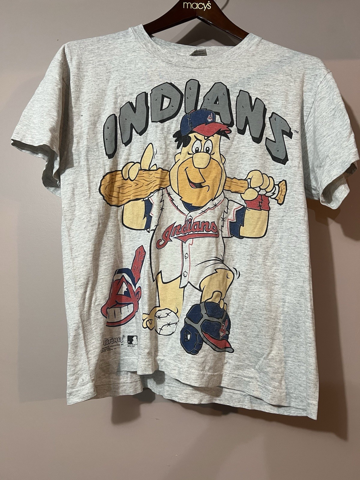 Vintage Cleveland Indians Guardians 1994 Flintstone 90s T-Shirt Anvil SZ L 1990s