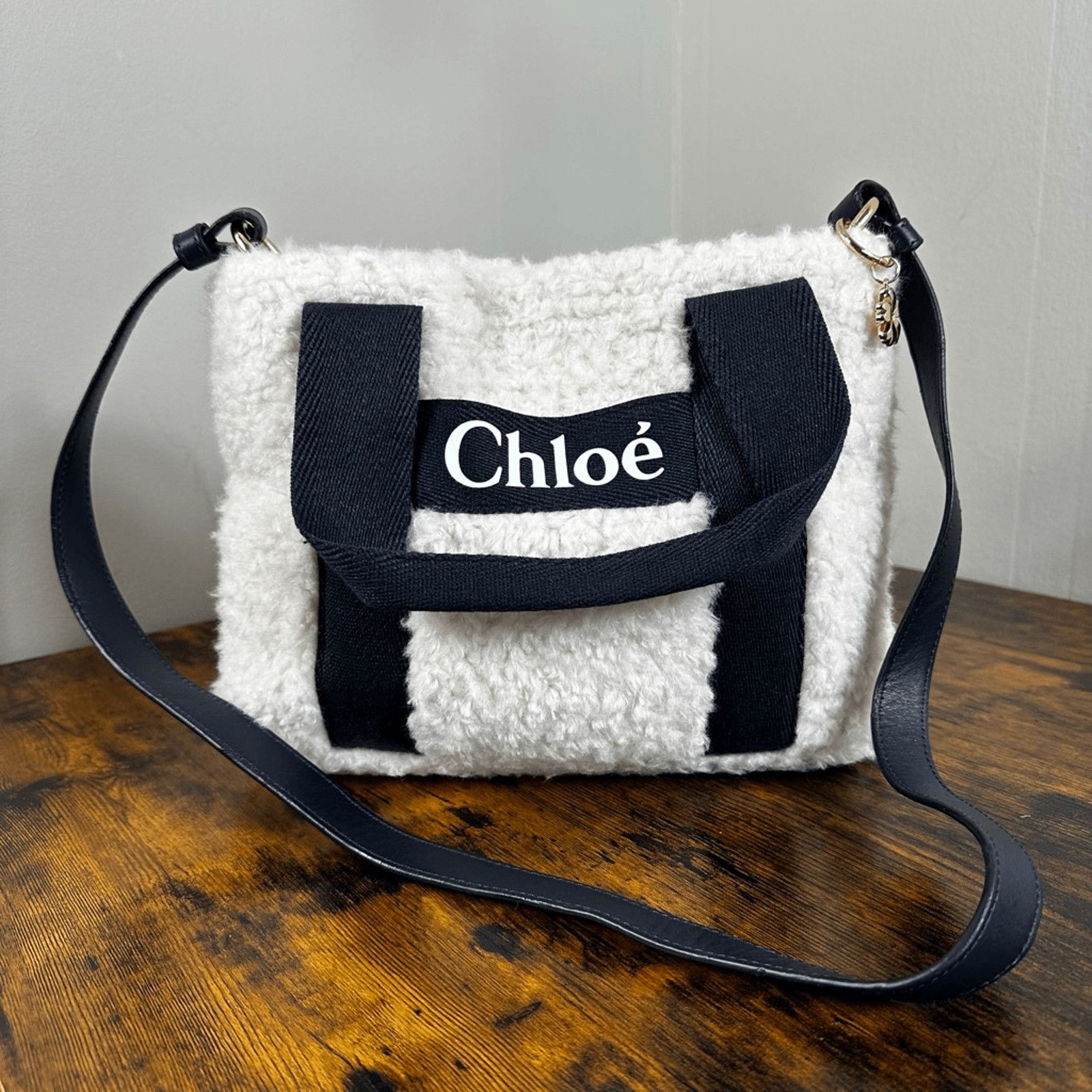 Chloe Woody Faux Shearling Fur Tote Bag 2-Way Small Size Luxury Children’s