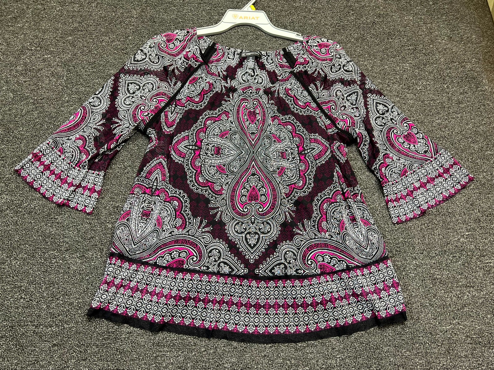 INC International Concepts Blouse Top Womens 0X Black Pink Paisley Boho Layered