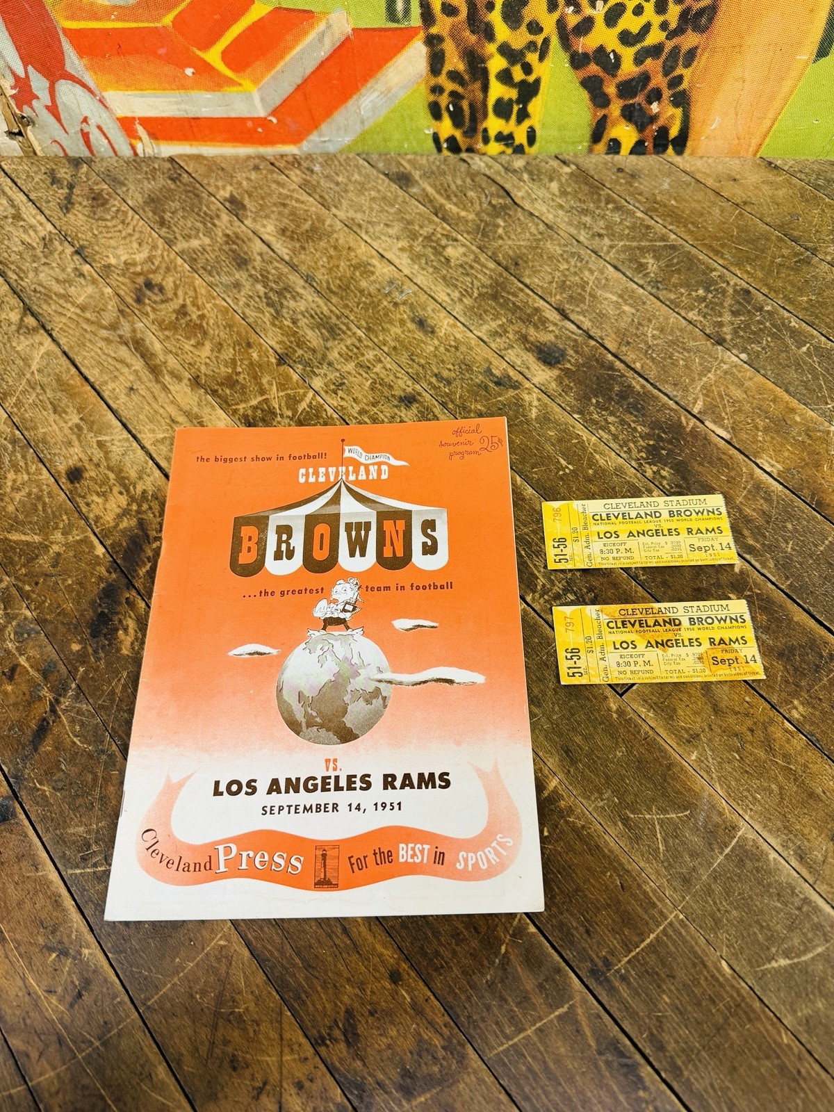 VINTAGE 1951 CLEVELAND BROWNS  VS LOS ANGELES RAMS FOOTBALL PROGRAM 2 TICKET NFL