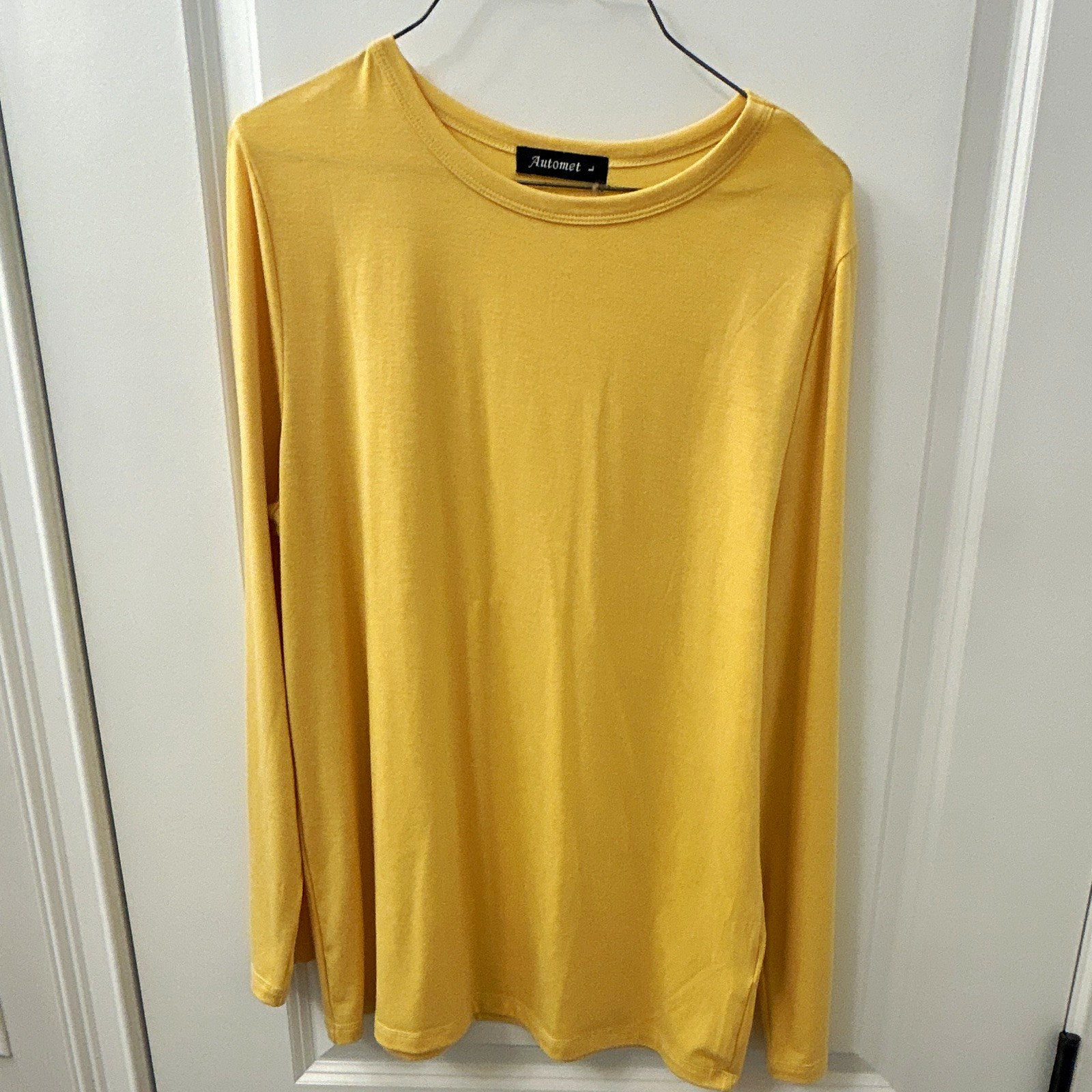 Automet Women’s Yellow Solid Crew Neck Long Sleeve Knit Stretch T-Shirt Size L