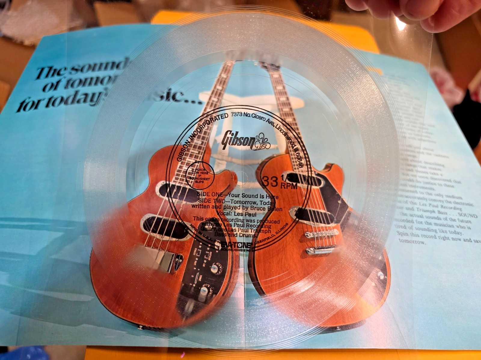 Rare Vintage Gibson Les Paul Recording Guitar/Triumph Bass Brochure &Record 1973