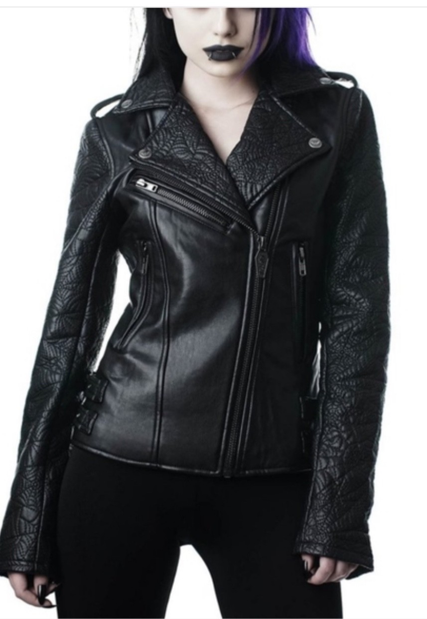 Killstar Graveyard Shift Spider Web Leather Jacket Killstar Graveyard Shift Spider Web Leather Jacket