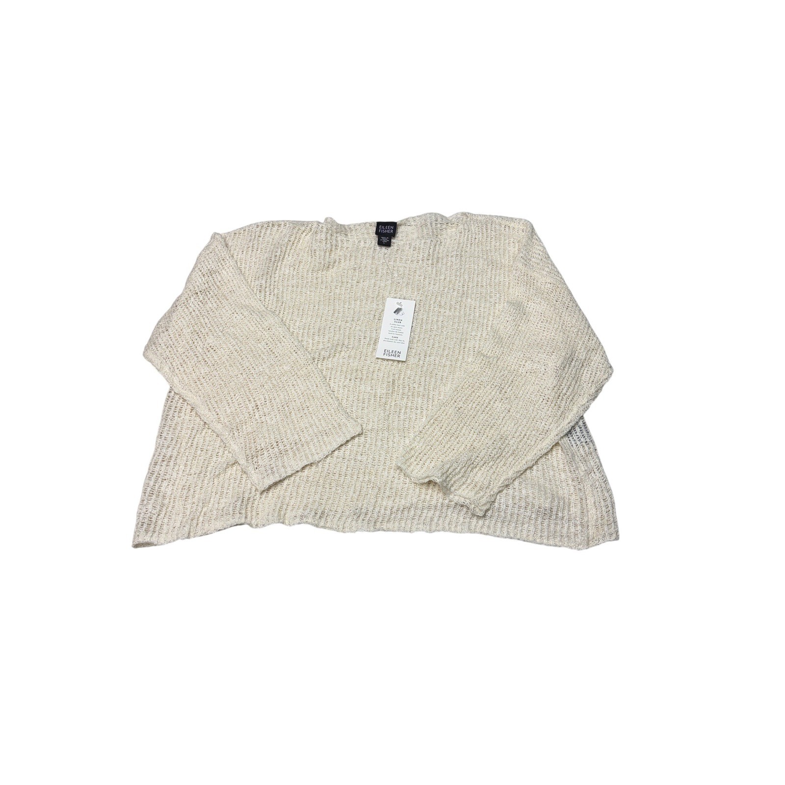 NWT Eileen Fisher Linen Slub Box Soft White Italian Yarn LRG 3/4 Women Sleeve