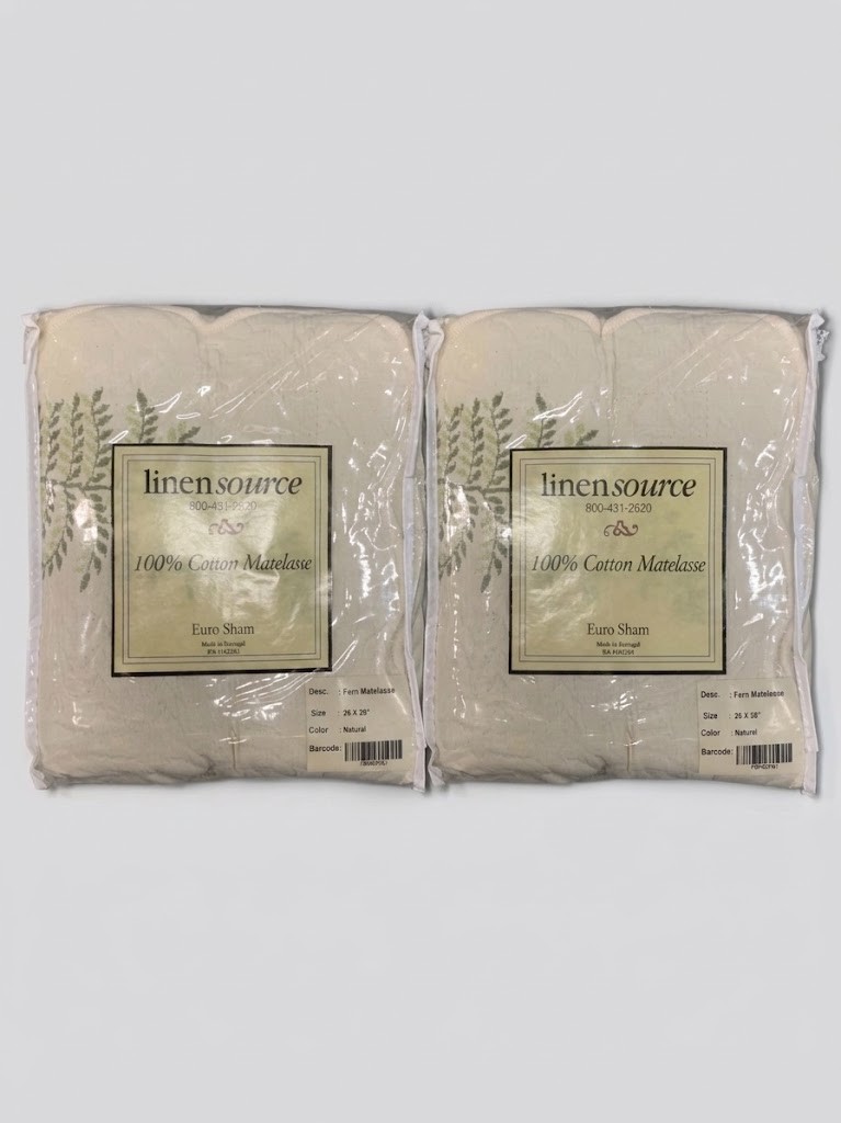 Pair (2) New Linen Source 100% Cotton Matelasse Euro Shams Fern Embroidery 26x26