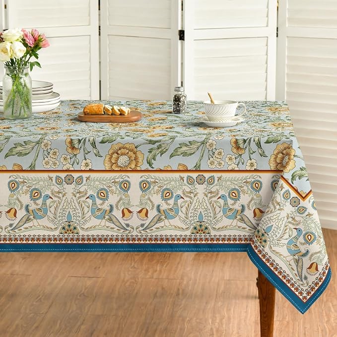Floral Bordered French Rectangular Tablecloth, 60x120 Inch Floral Bordered French Rectangular Tablecloth, 60x120 Inch
