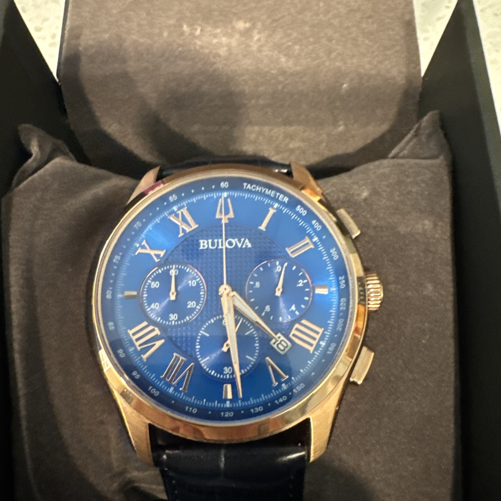 Bulova Men's Classic Wilton 97B170 Blue Dial Leather Strap Quartz Watch 46mm Bulova Men's Classic Wilton 97B170 Blue Dial Leather Strap Quartz Watch 46mm