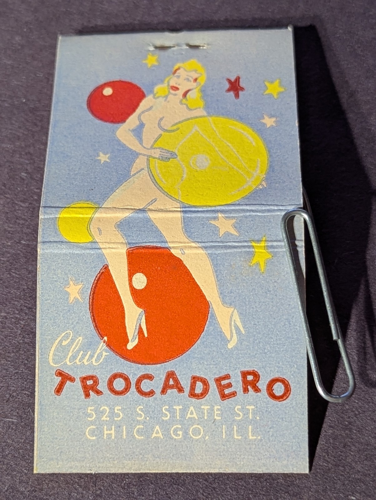 Full Length-Girlie Feature Matchbook from the CLUB TROCADERO/Chicago /Burlesque Full Length-Girlie Feature Matchbook from the CLUB TROCADERO/Chicago /Burlesque