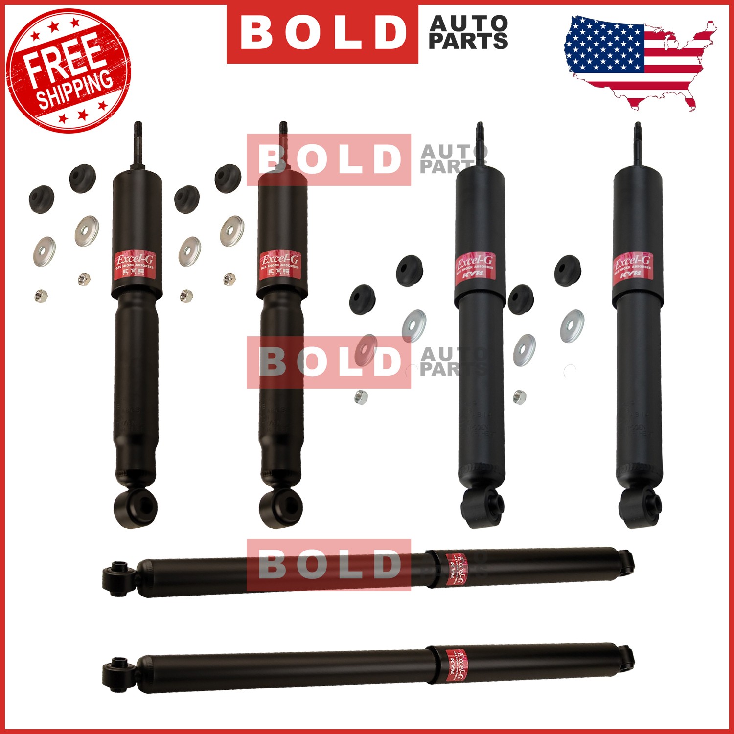 KYB Complete Front Rear Shocks Kit Set of 6 Quad Setup for Ford Bronco 1984-1996