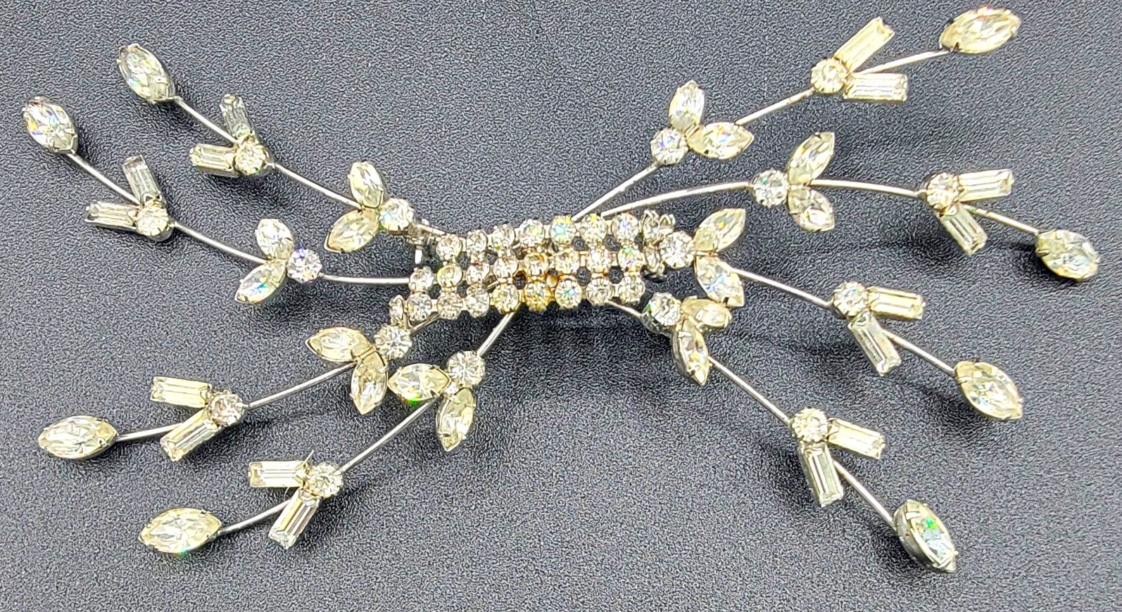 Vintage Oscar Charlin Signed Silver Tone Clear Rhinestone Spray Brooch Pin