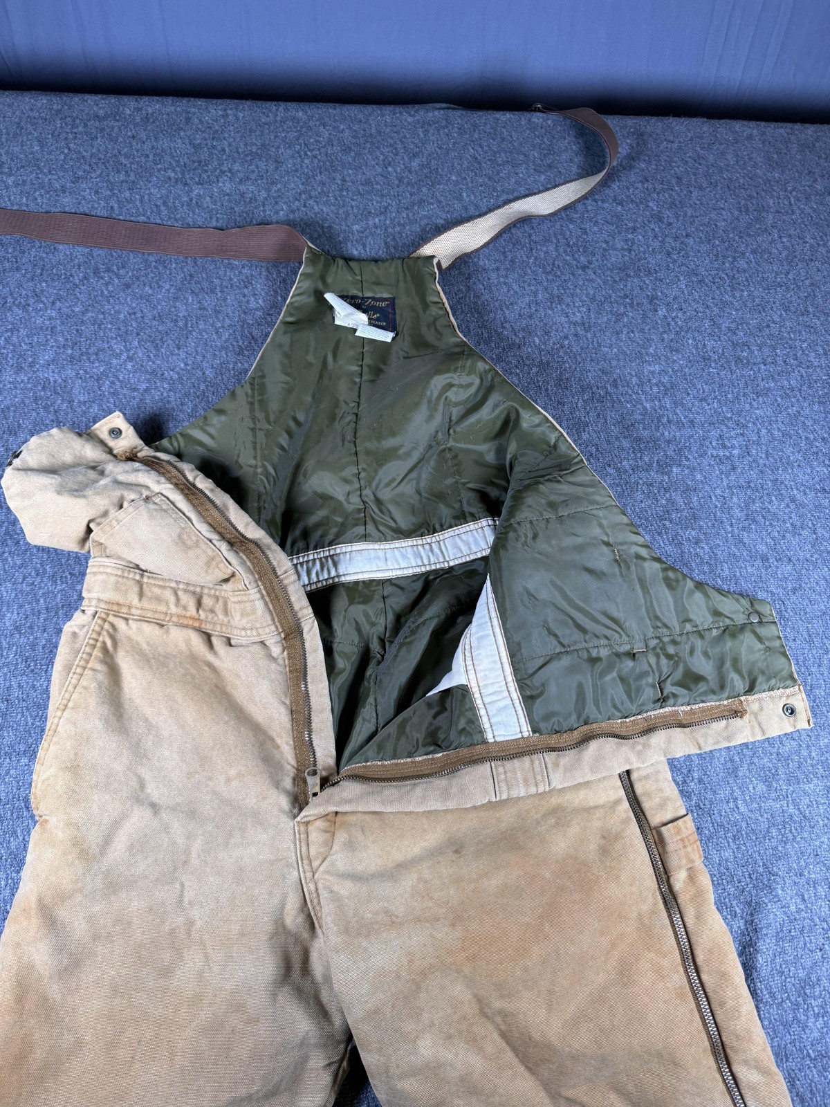 Walls Zero-Zone Bib Overalls Mens Medium Brown Canvas Insulated Workwear Lined