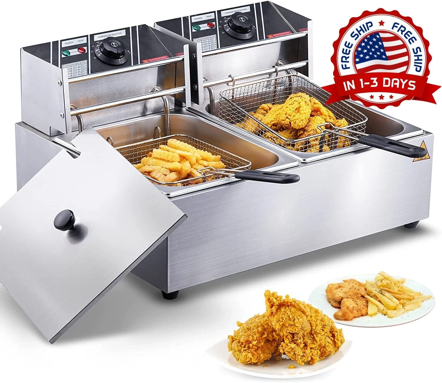 Freidora Electrica 3000W De Aceite 2x12 Litros XL Grande Para Papas Pollo Oferta Freidora Electrica 3000W De Aceite 2x12 Litros XL Grande Para Papas Pollo Oferta