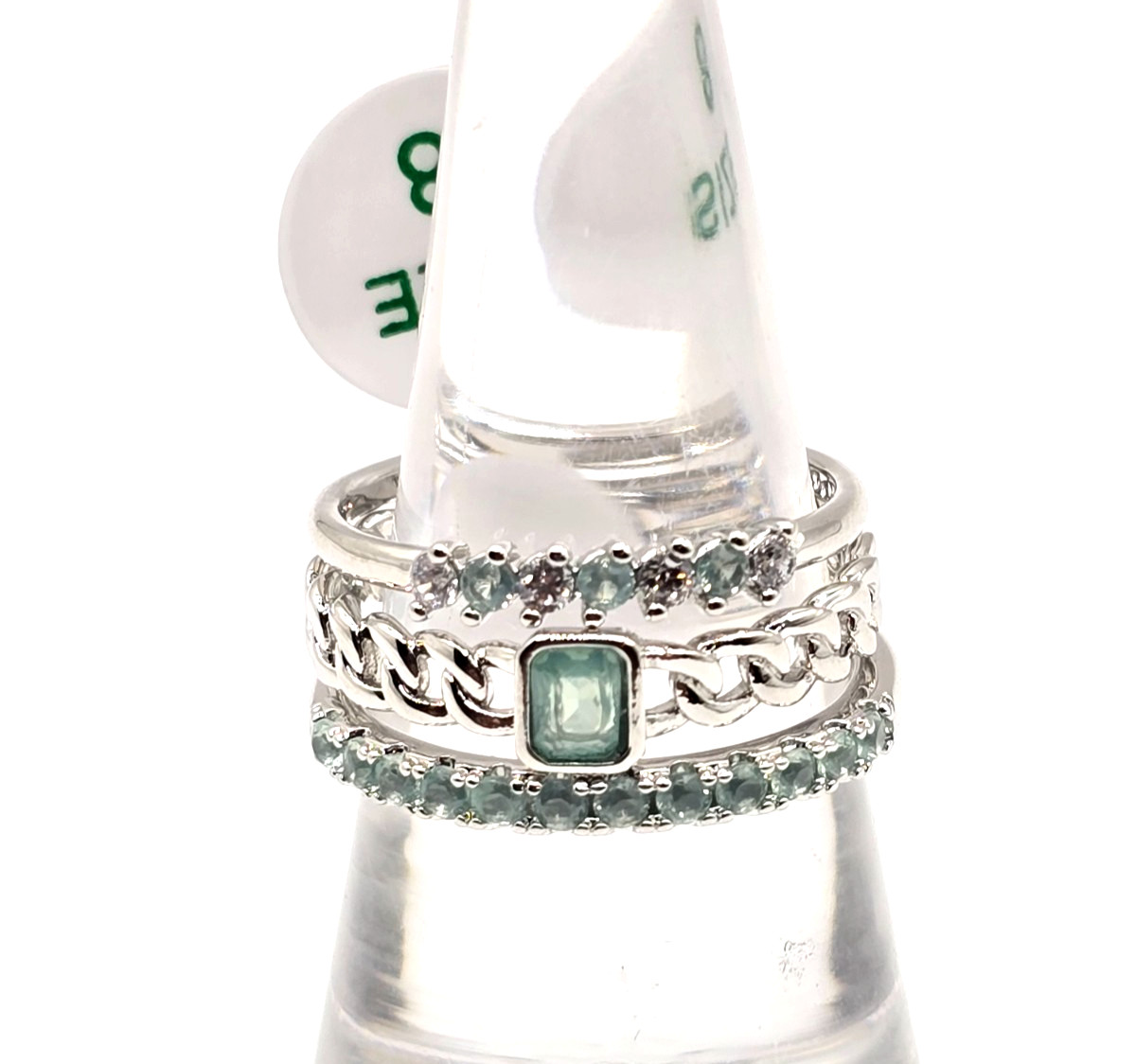 Bomb Party Sz 8 RBP 7785 She Commands The Room Mint Spinel Diamond CZ Rhodium