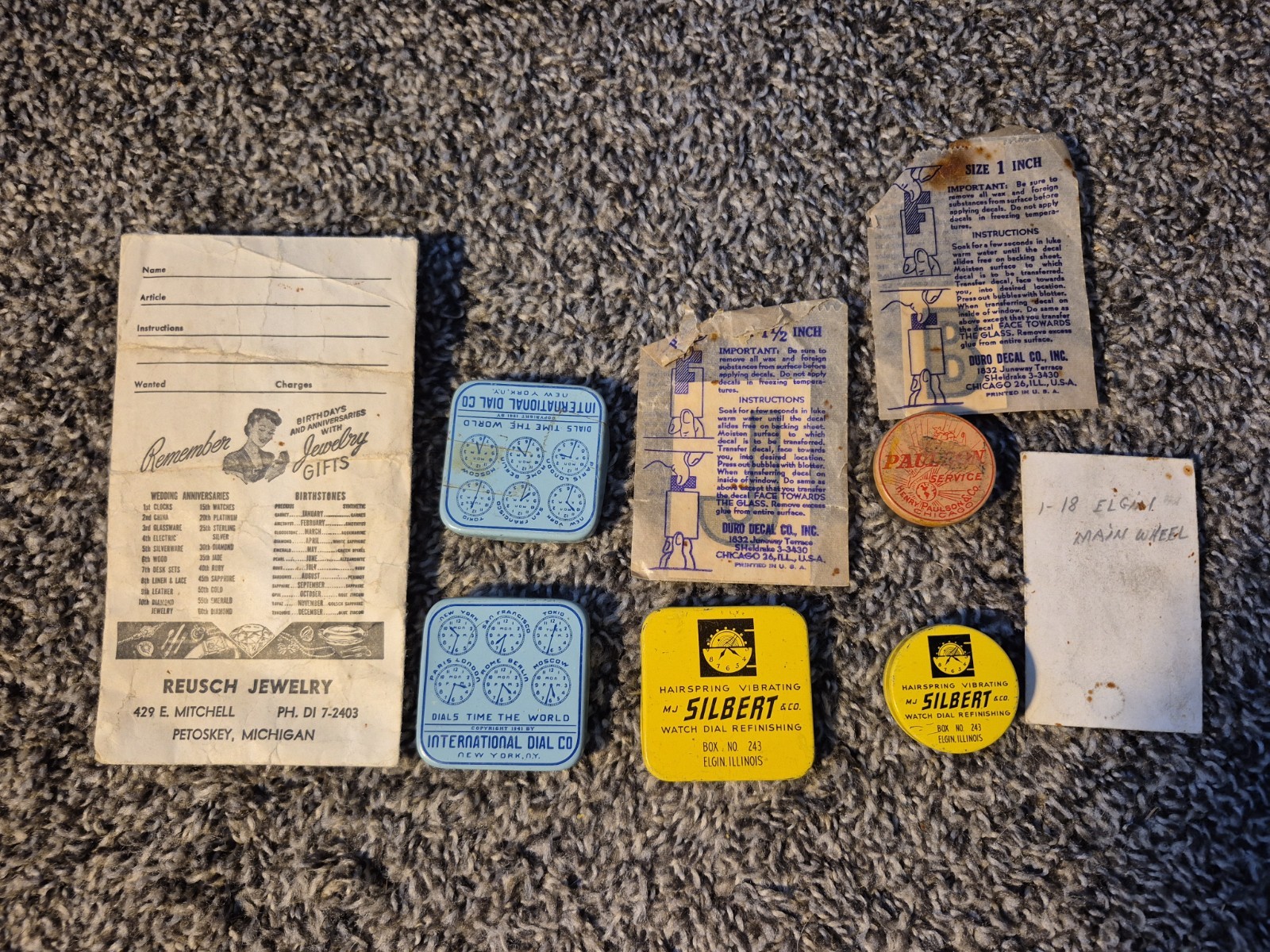 Grandpas Watch Maker Junk Drawer Find. Vintage Tins That Held Watch Parts