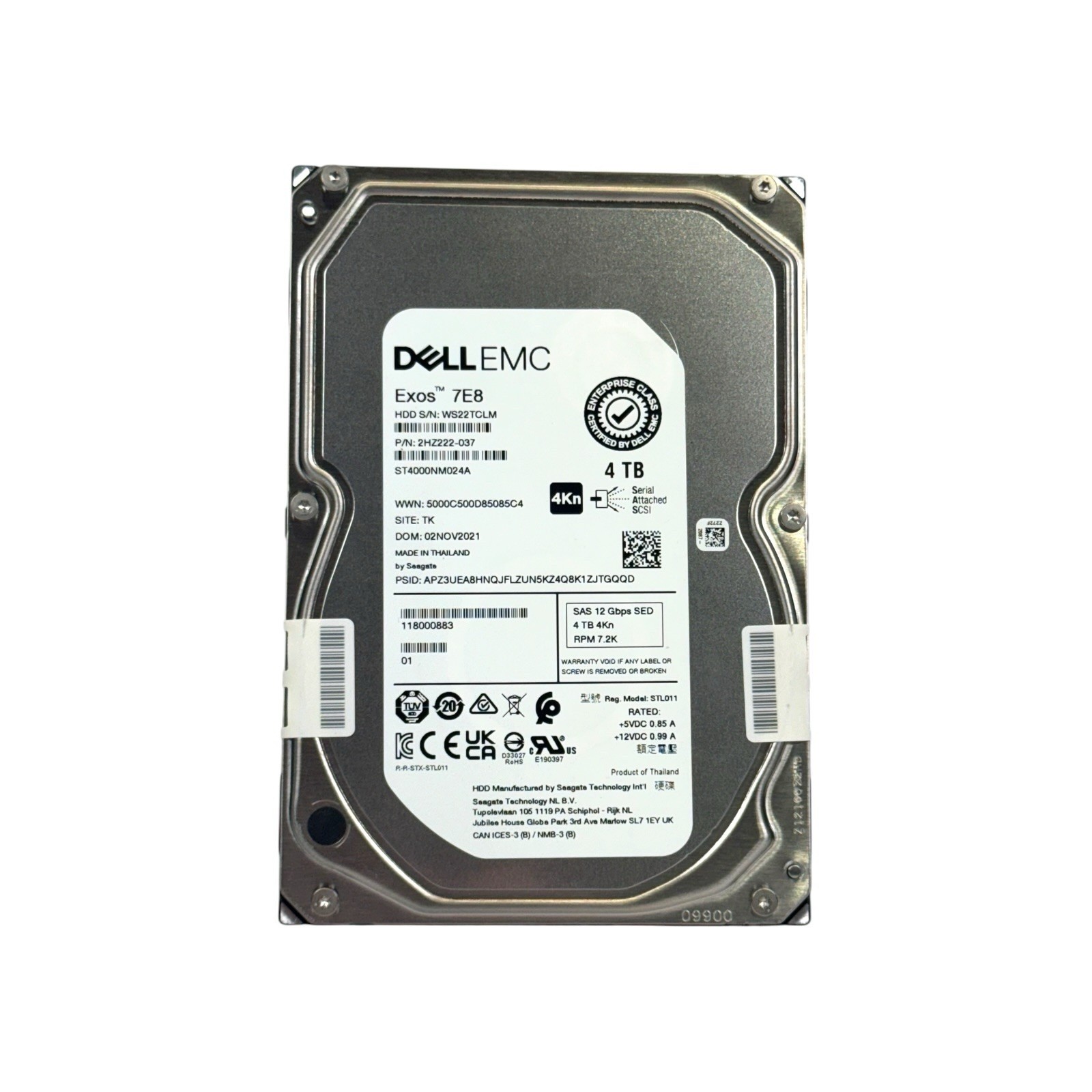 Seagate Exos 7E8 4TB SAS 12Gbps 4Kn SED 7.2K HDD Dell EMC ST4000NM024A