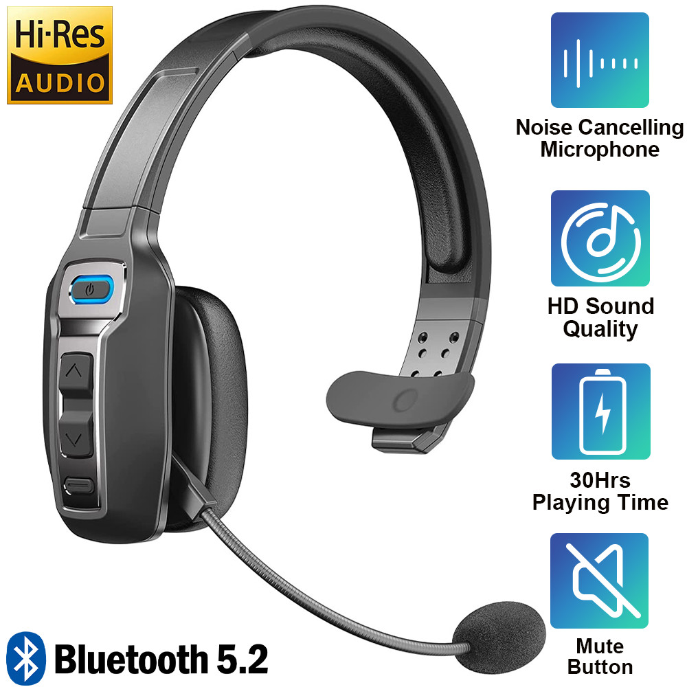 🔥Trucker Bluetooth 5.3 Wireless Headset With Noise Cancelling Mic For Phones PC