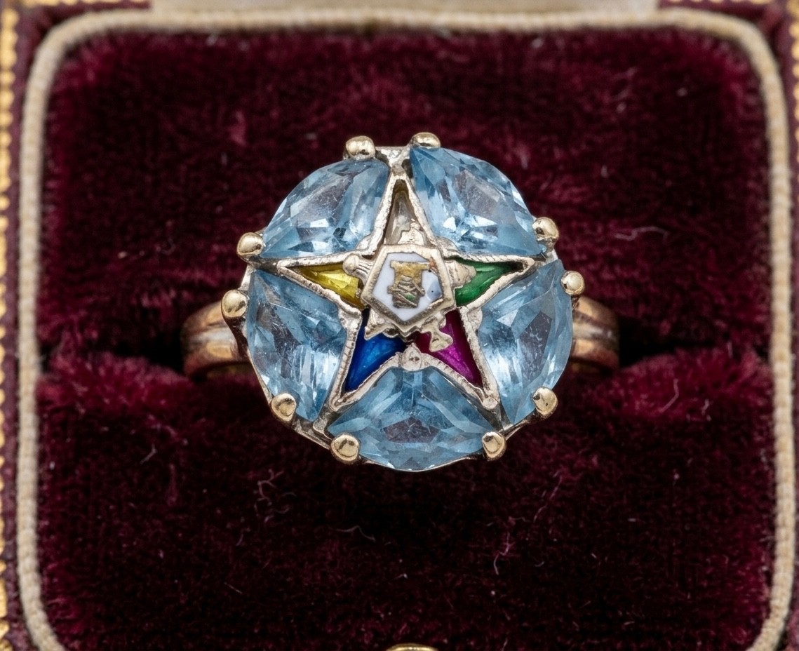 Vintage Order of the Eastern Star Ring Ladies Masonic Ring 10K White Gold Size 5